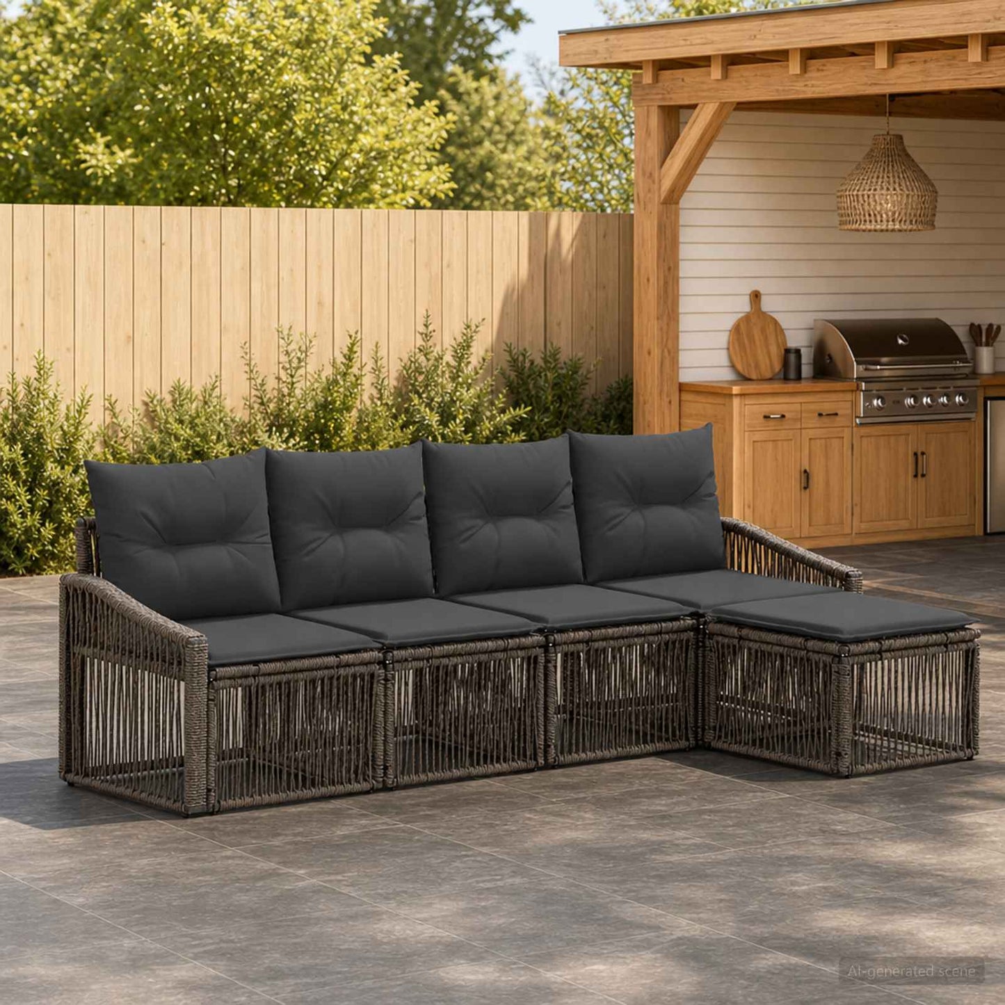 Gartensofa-set 5 stk. Grau Poly-Rattan
