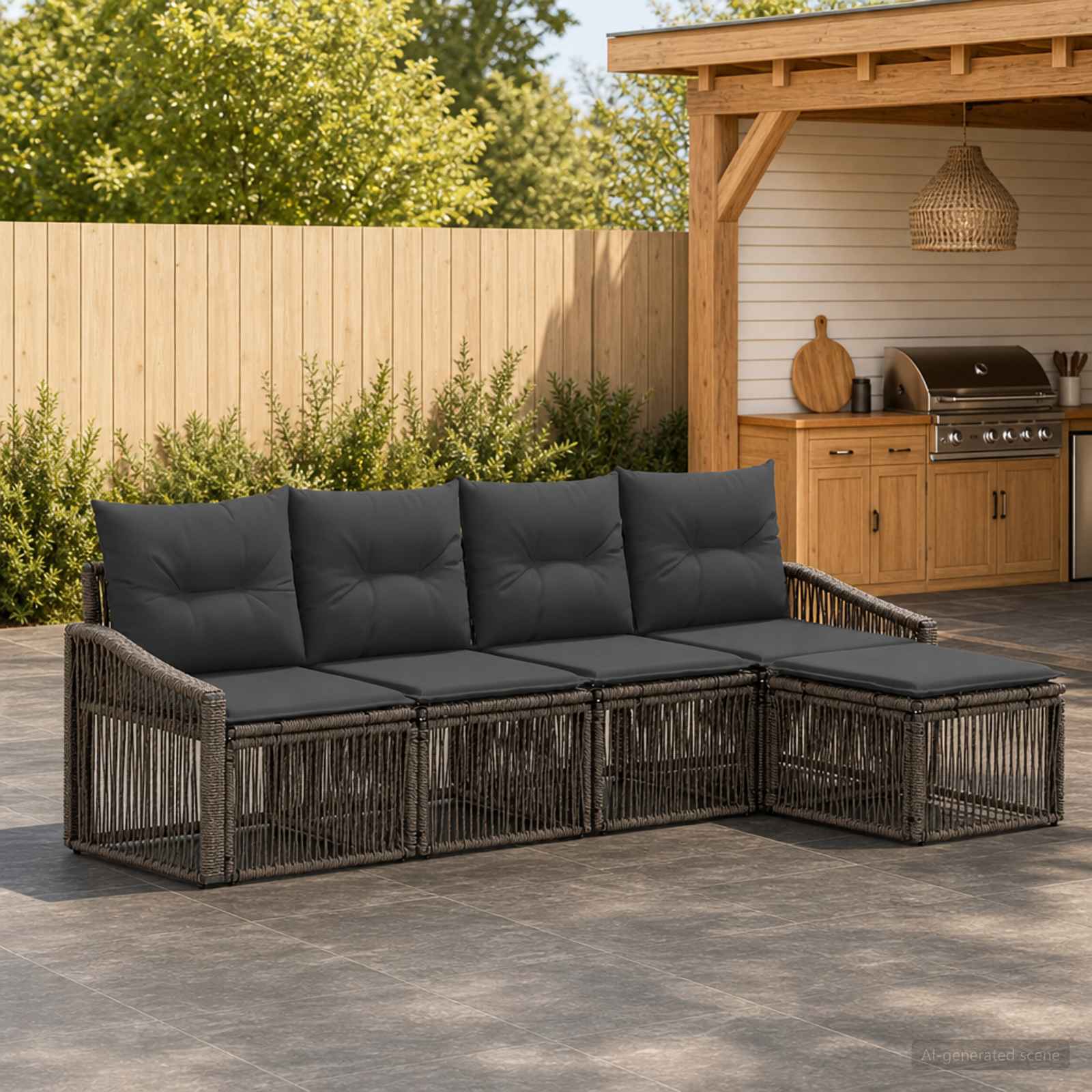 Gartensofa-set 5 stk. Grau Poly-Rattan