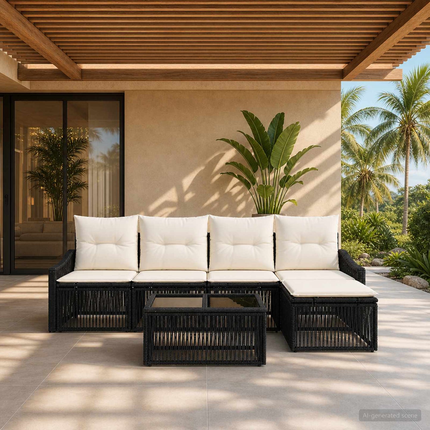 Gartensofa-set 6 pcs Schwarz Poly-Rattan