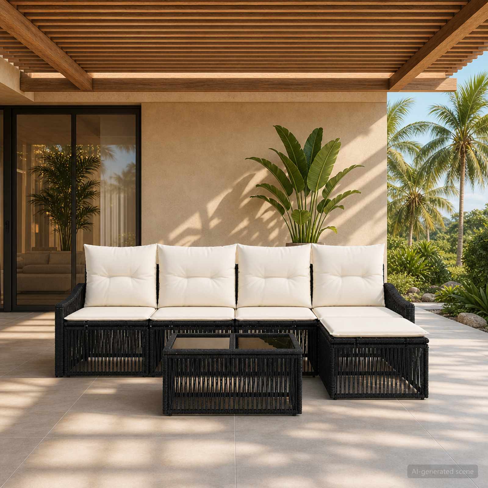 Gartensofa-set 6 pcs Schwarz Poly-Rattan