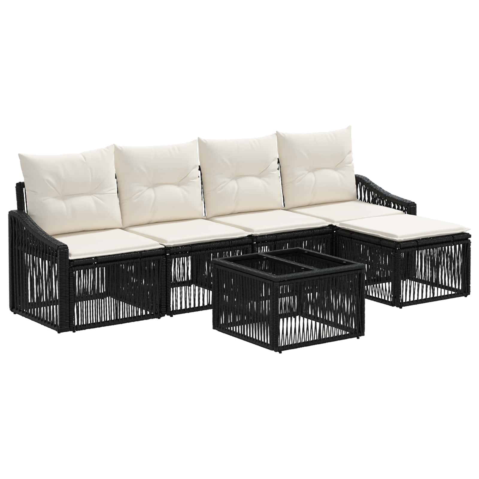 Gartensofa-set 6 pcs Schwarz Poly-Rattan