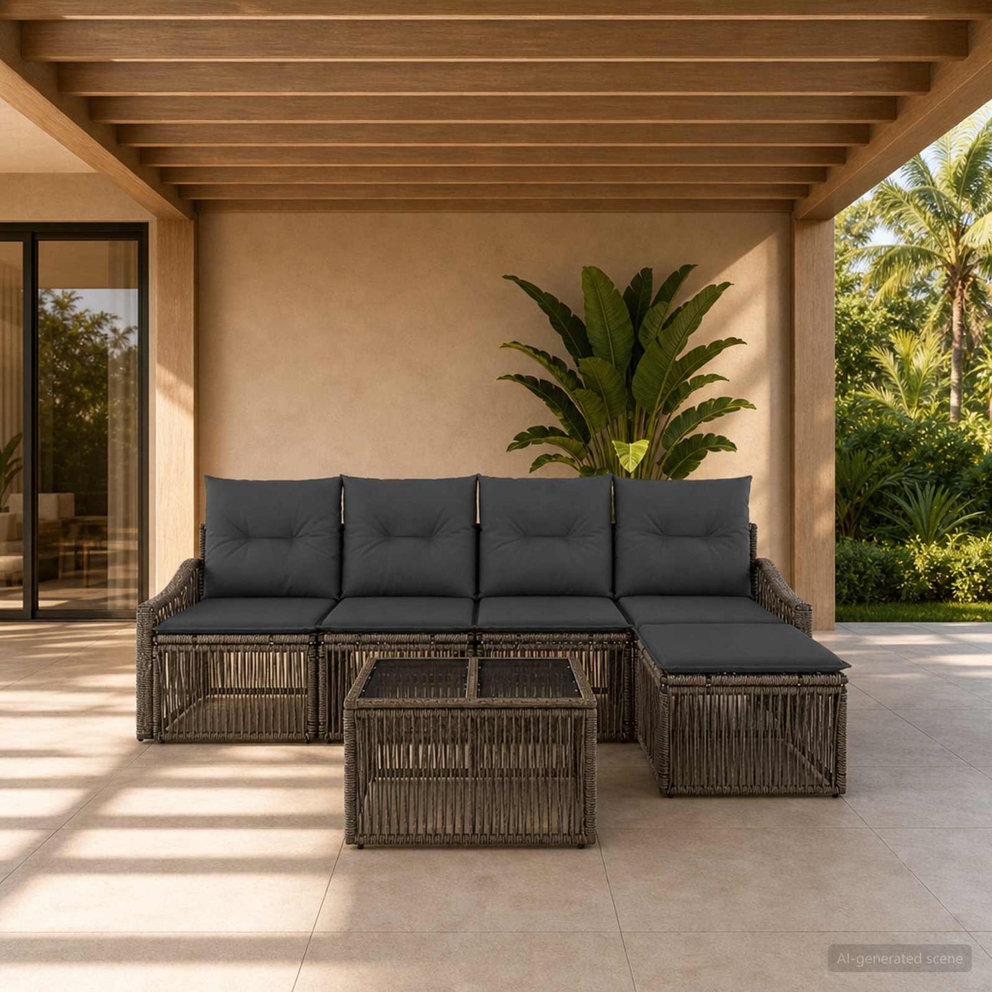 Gartensofa-set 6 stk. Grau Poly-Rattan