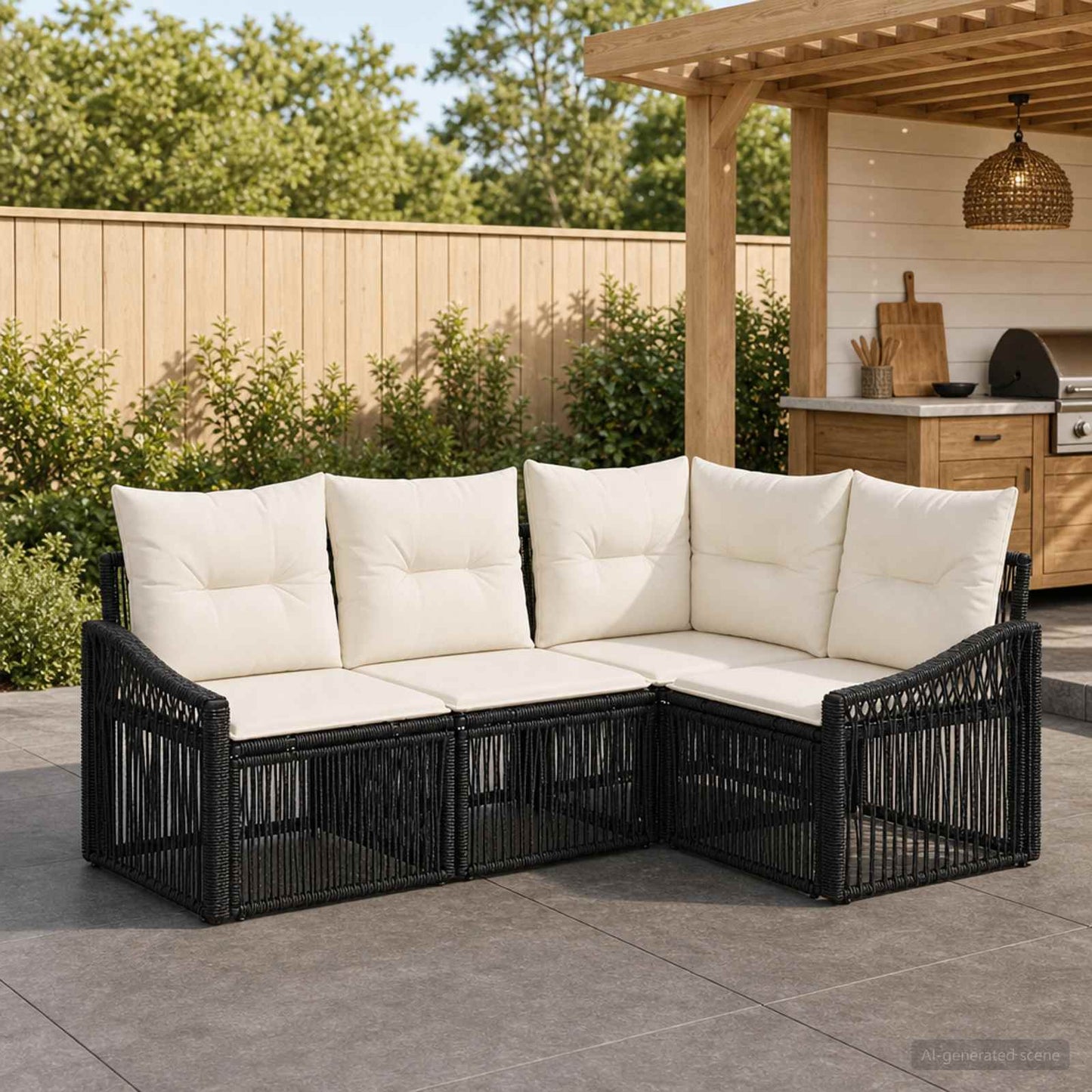 Gartensofa-set 4 pcs Schwarz Poly-Rattan