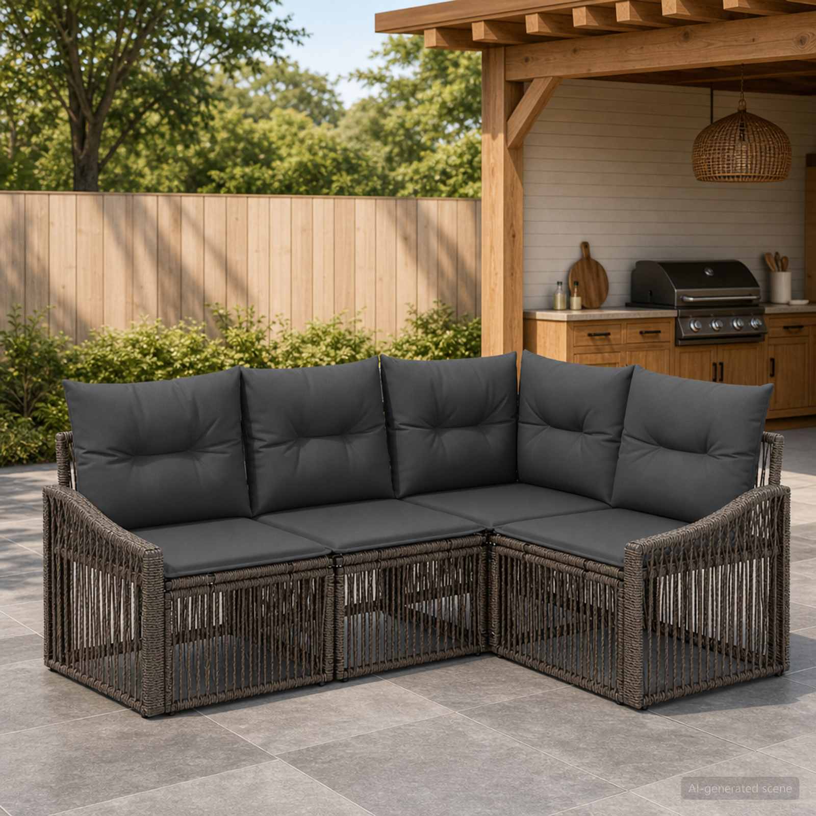 Gartensofa-set 4 pcs Grau Poly-Rattan