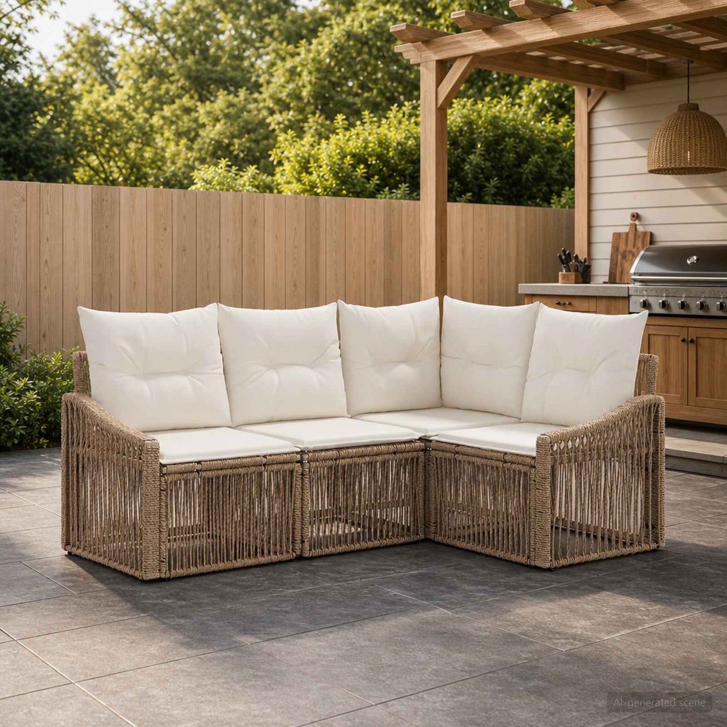 Gartensofa-set 4 stk. Beige Poly-Rattan