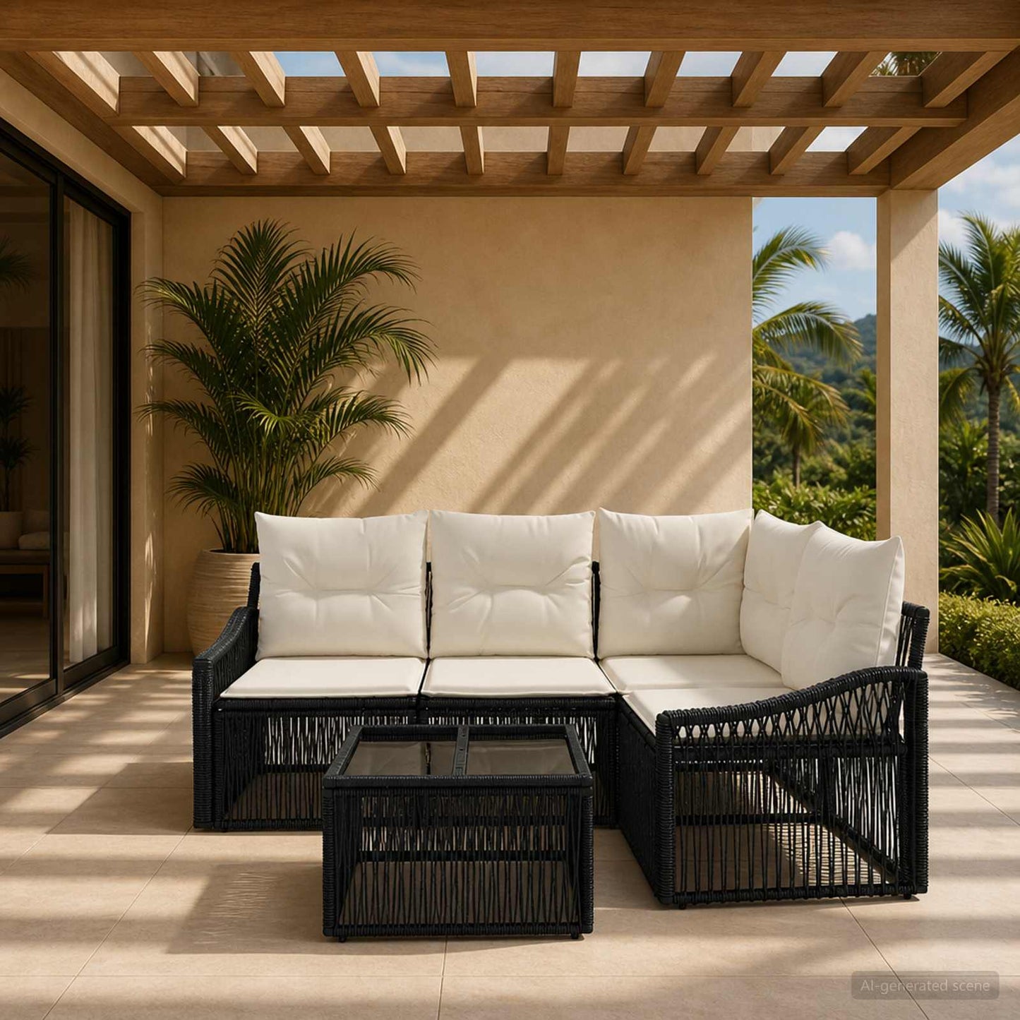 Gartensofa-set 5 stk. Schwarz Poly-Rattan