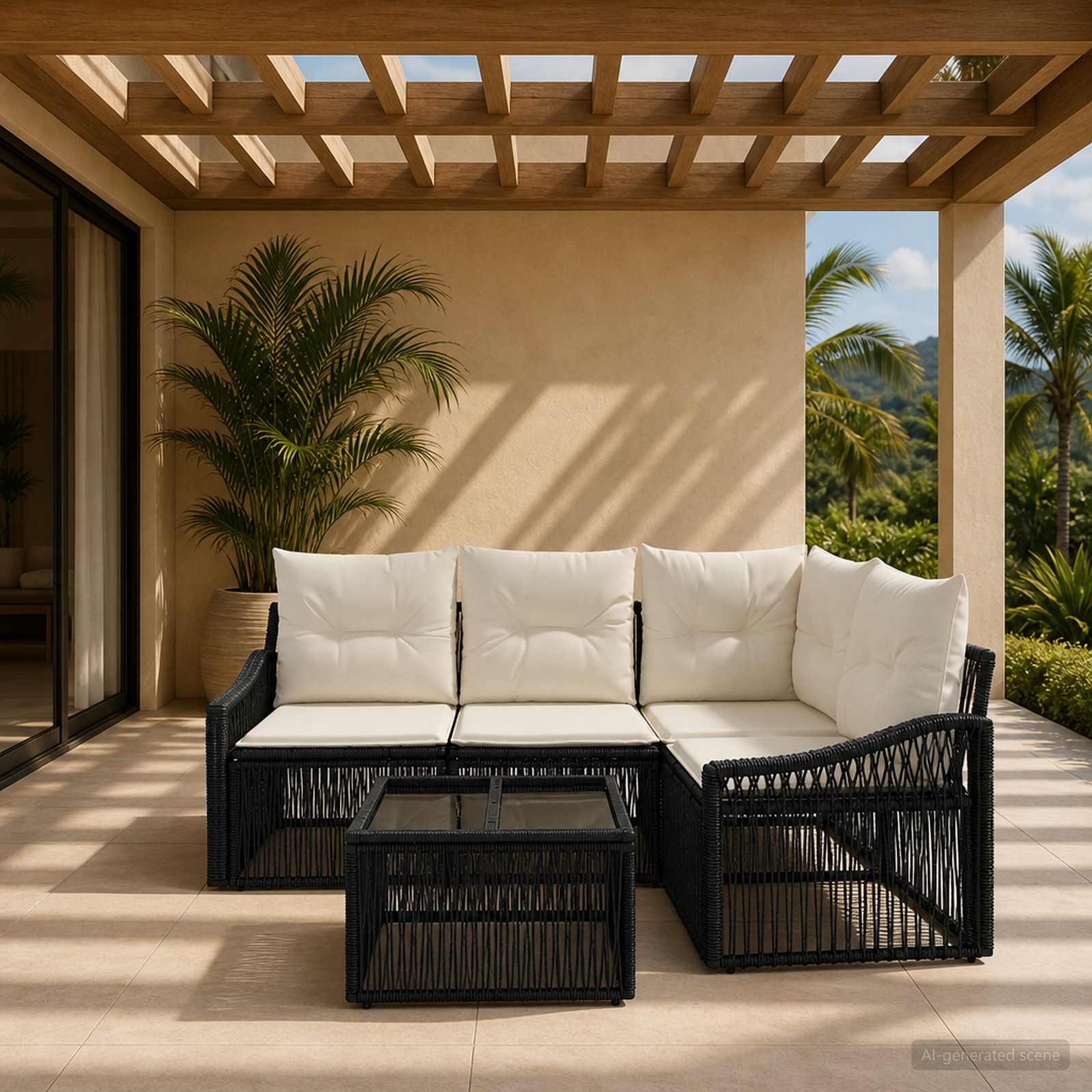 Gartensofa-set 5 stk. Schwarz Poly-Rattan