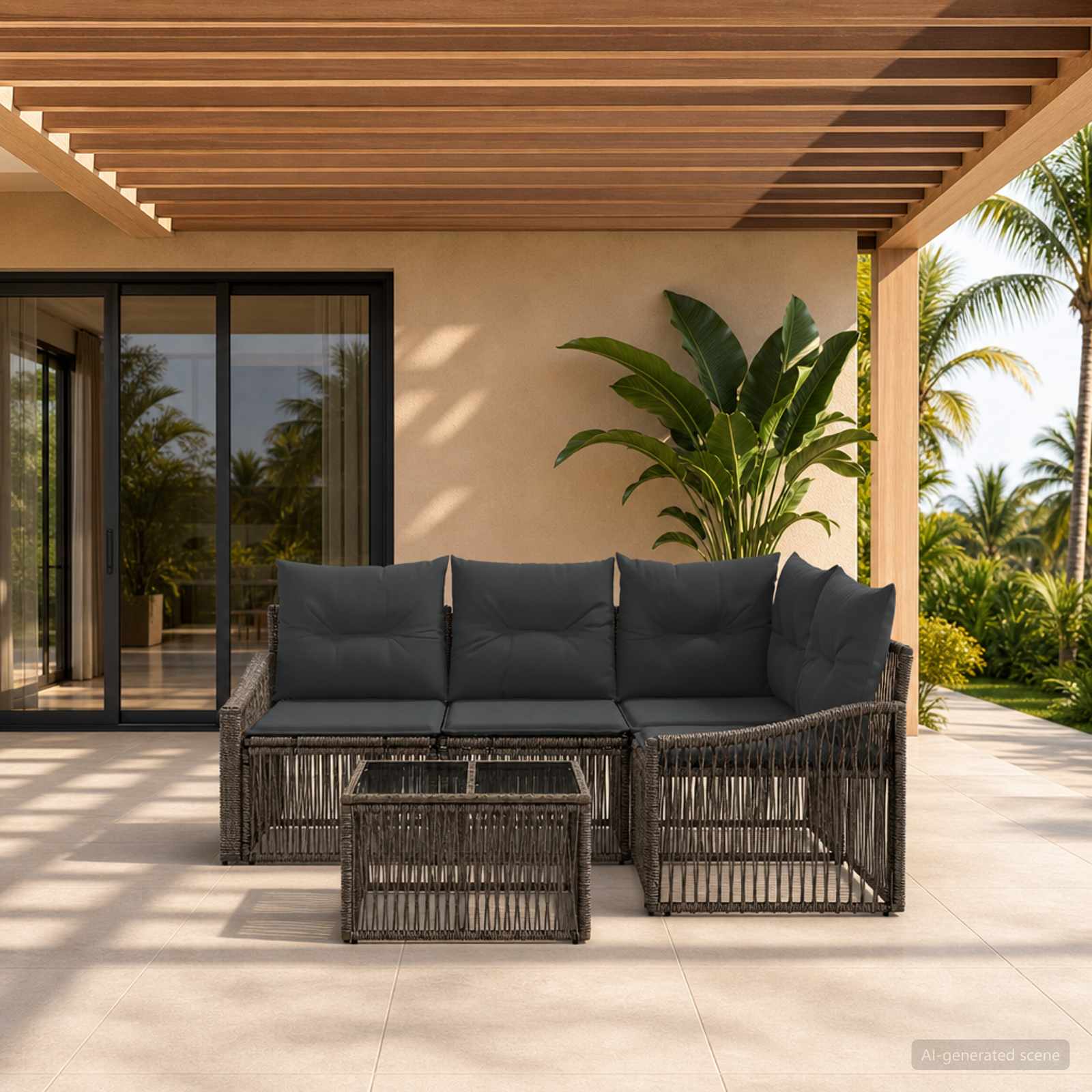 Gartensofa-set 5 stk. Grau Poly-Rattan