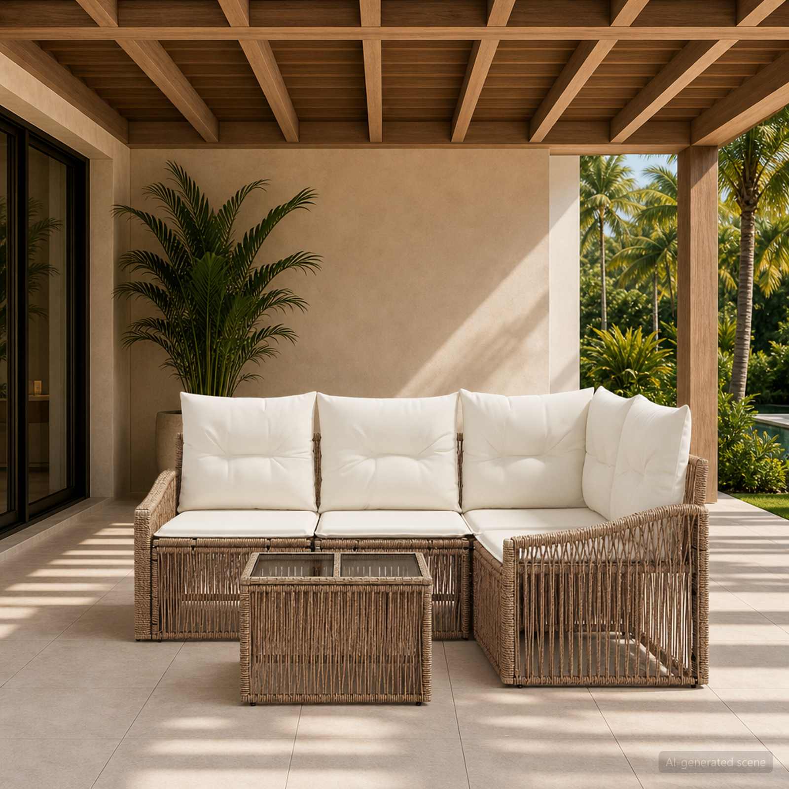 Gartensofa-set 5 pcs Beige Poly-Rattan