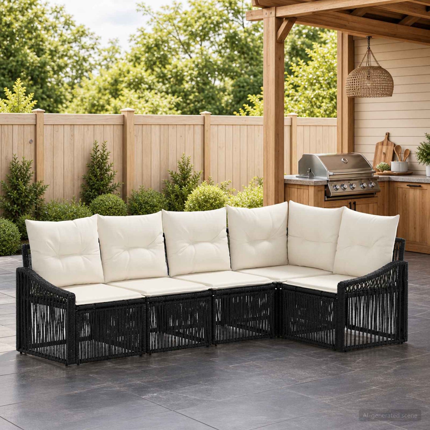 Gartensofa-set 5 pcs Schwarz Poly-Rattan