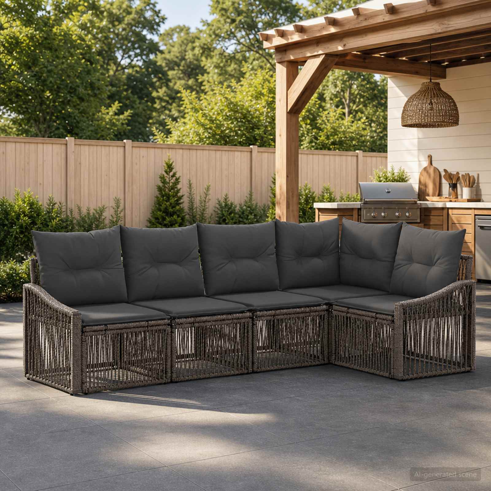 Gartensofa-set 5 stk. Grau Poly-Rattan