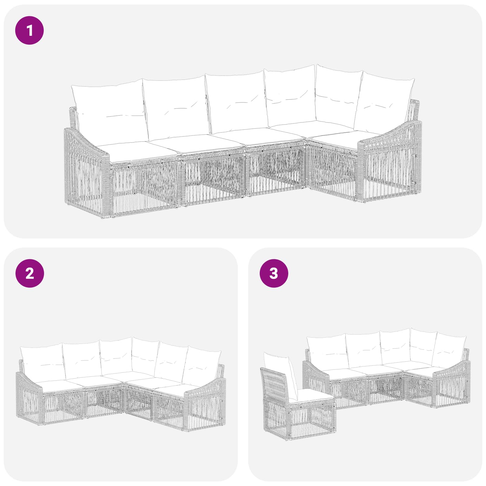 Gartensofa-set 5 stk. Grau Poly-Rattan