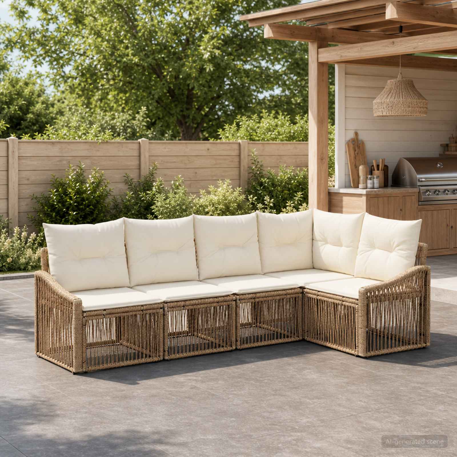 Gartensofa-set 5 pcs Beige Poly-Rattan