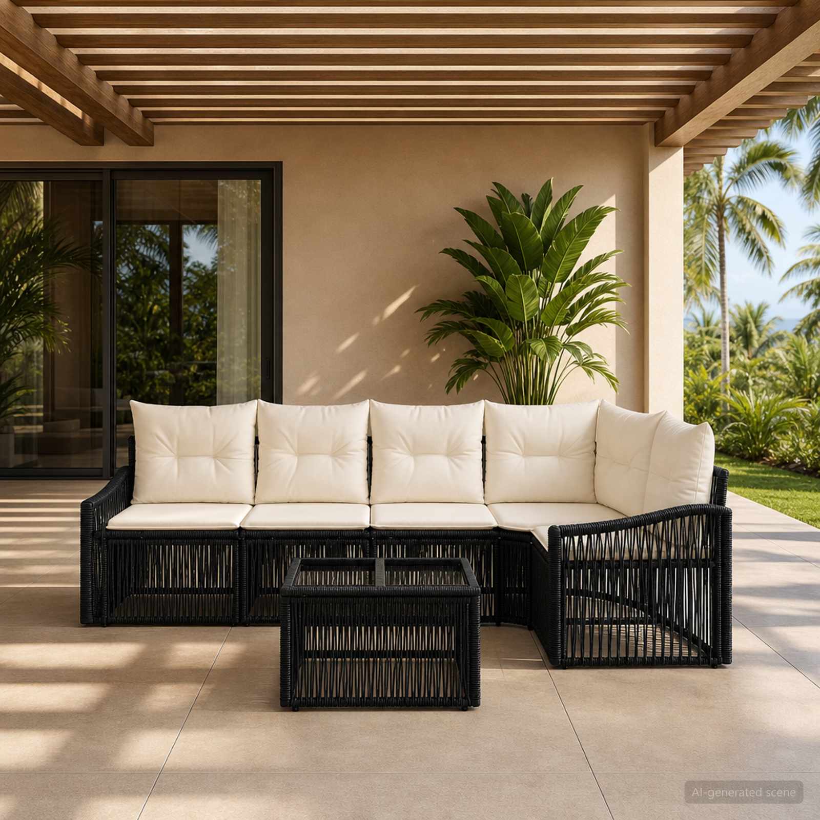Gartensofa-set 6 stk. Schwarz Poly-Rattan