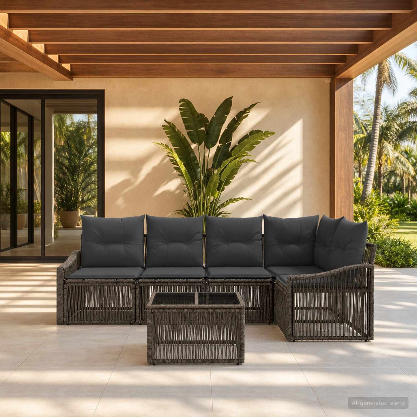Gartensofa-set 6 stk. Grau Poly-Rattan