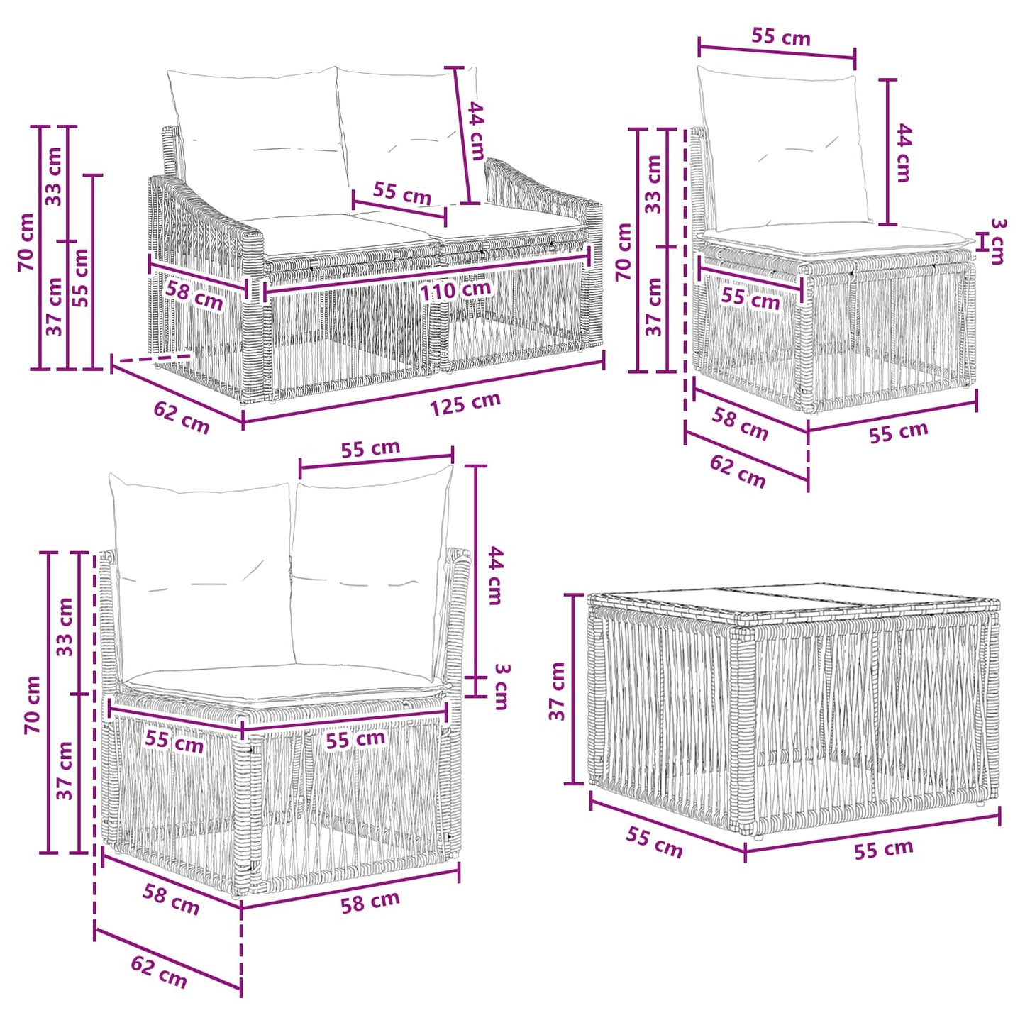 Gartensofa-set 6 stk. Grau Poly-Rattan