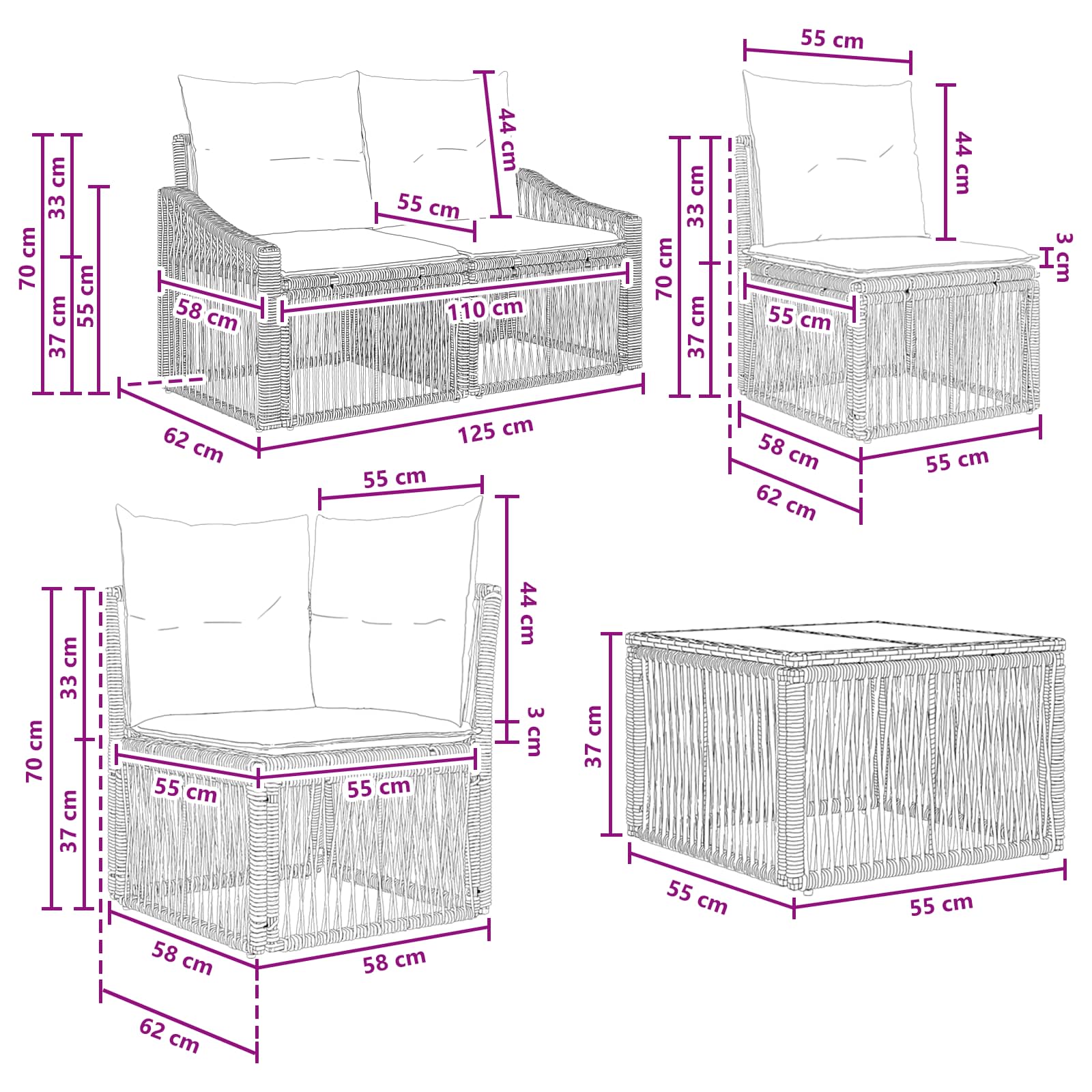 Gartensofa-set 6 stk. Grau Poly-Rattan