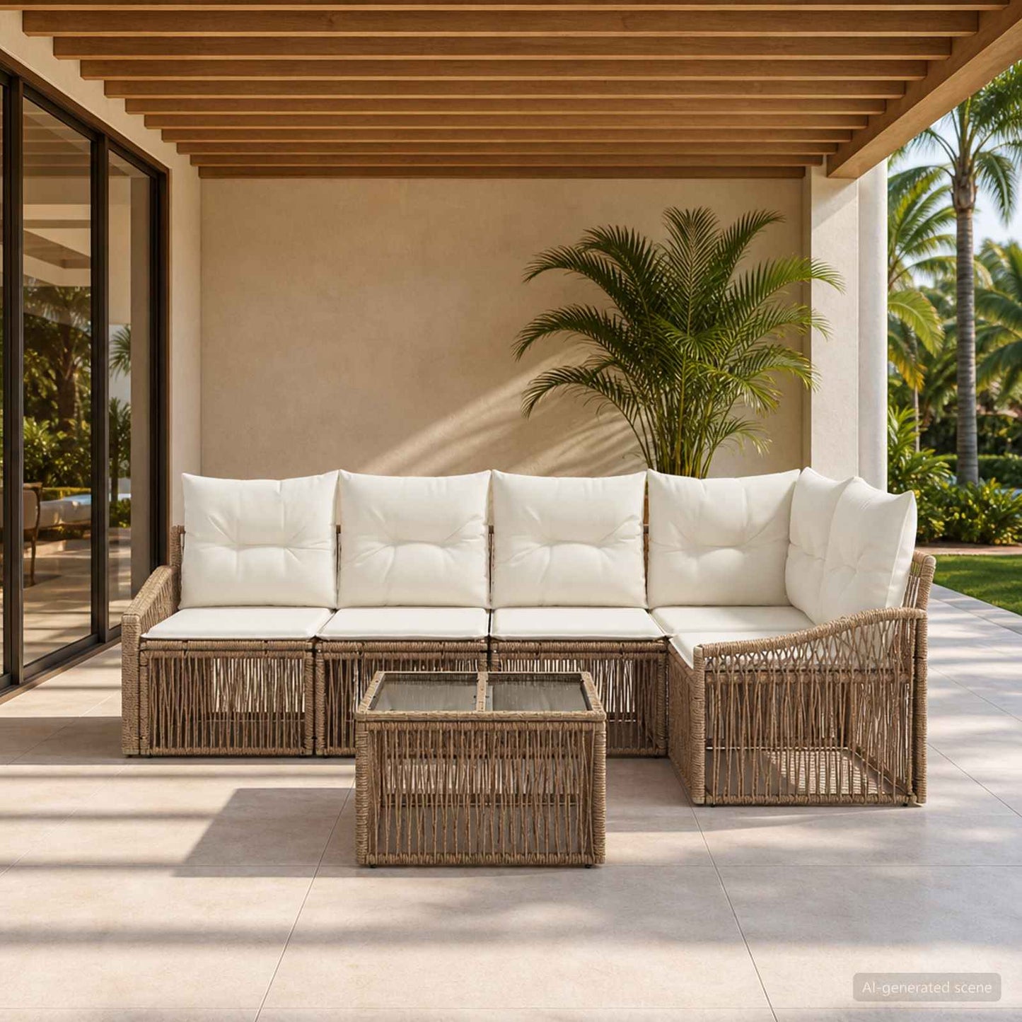 Gartensofa-set 6 pcs Beige Poly-Rattan