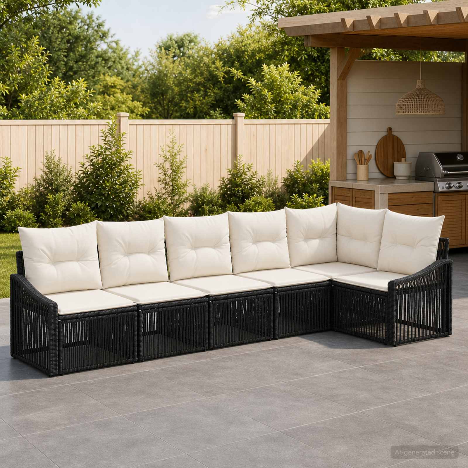 Gartensofa-set 6 stk. Schwarz Poly-Rattan