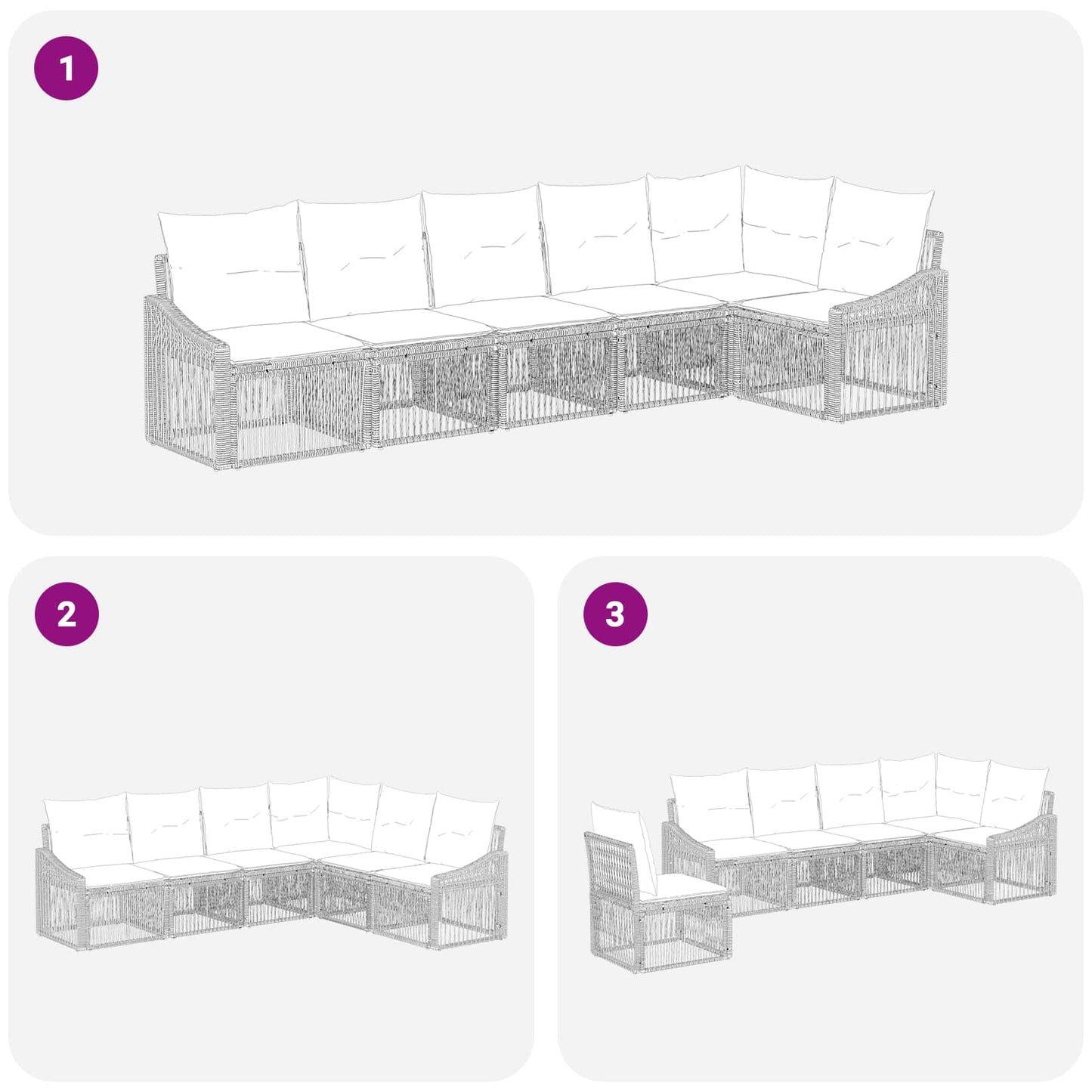 Gartensofa-set 6 stk. Schwarz Poly-Rattan