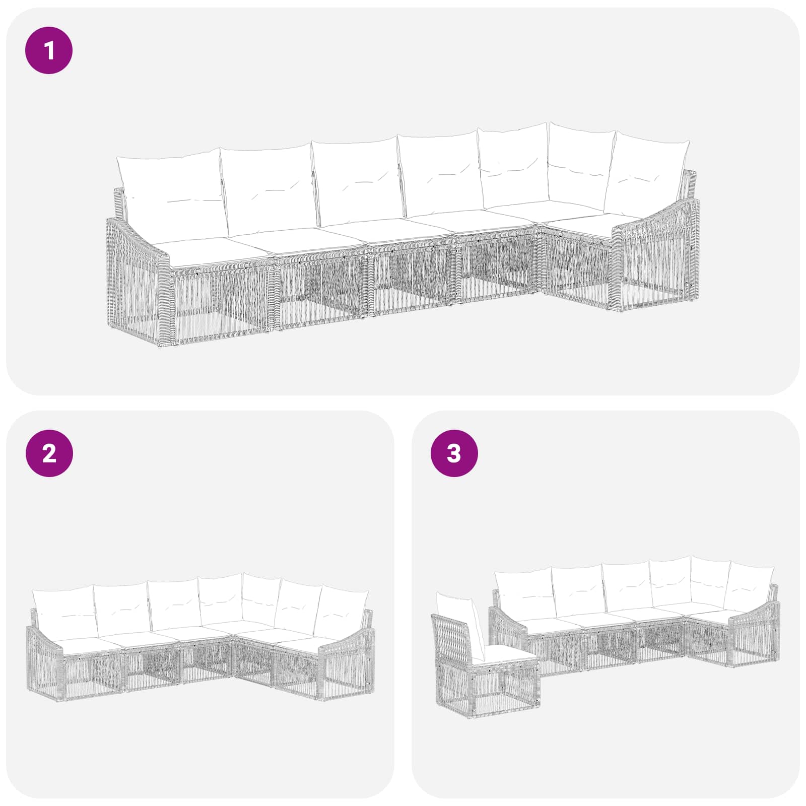 Gartensofa-set 6 stk. Schwarz Poly-Rattan
