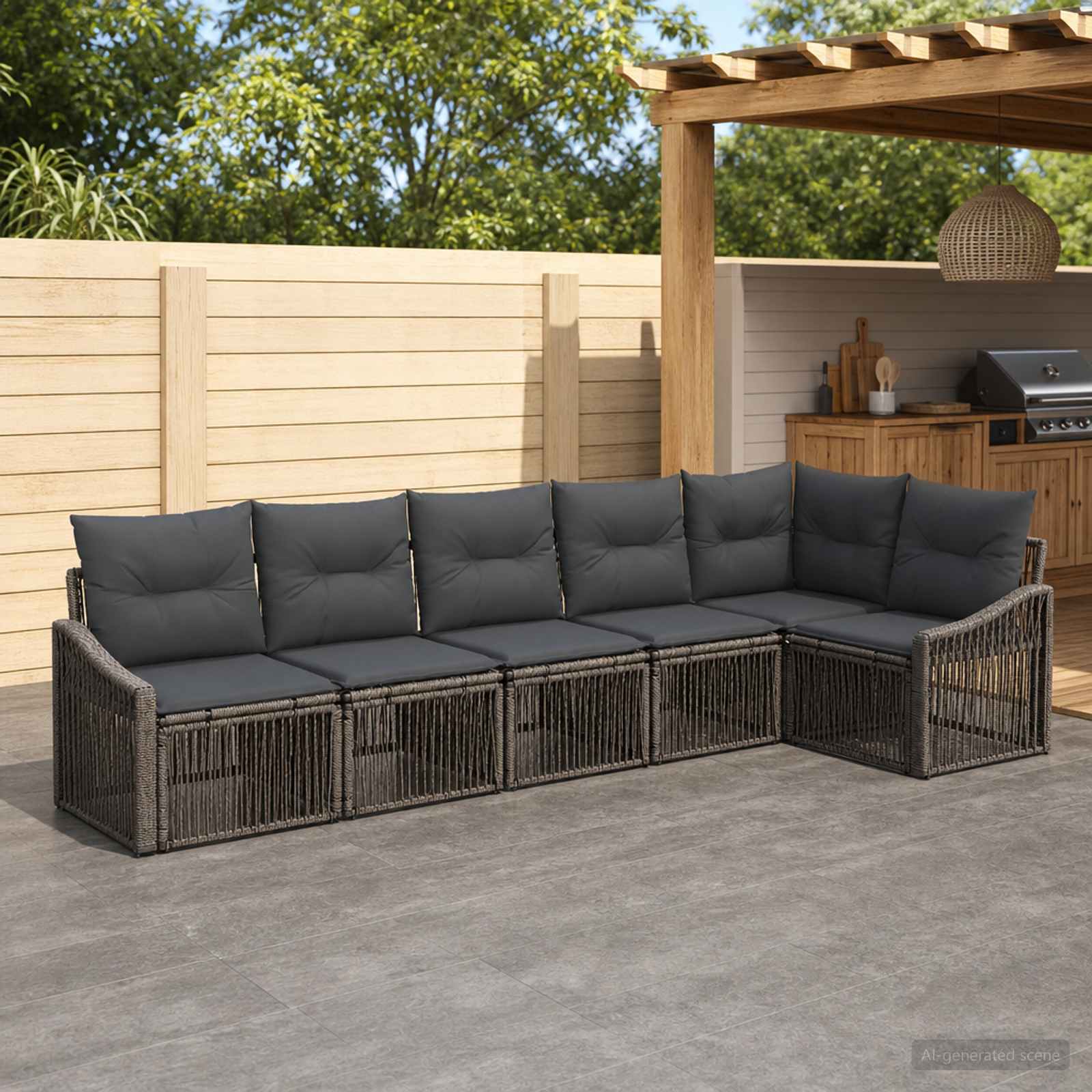Gartensofa-set 6 pcs Grau Poly-Rattan