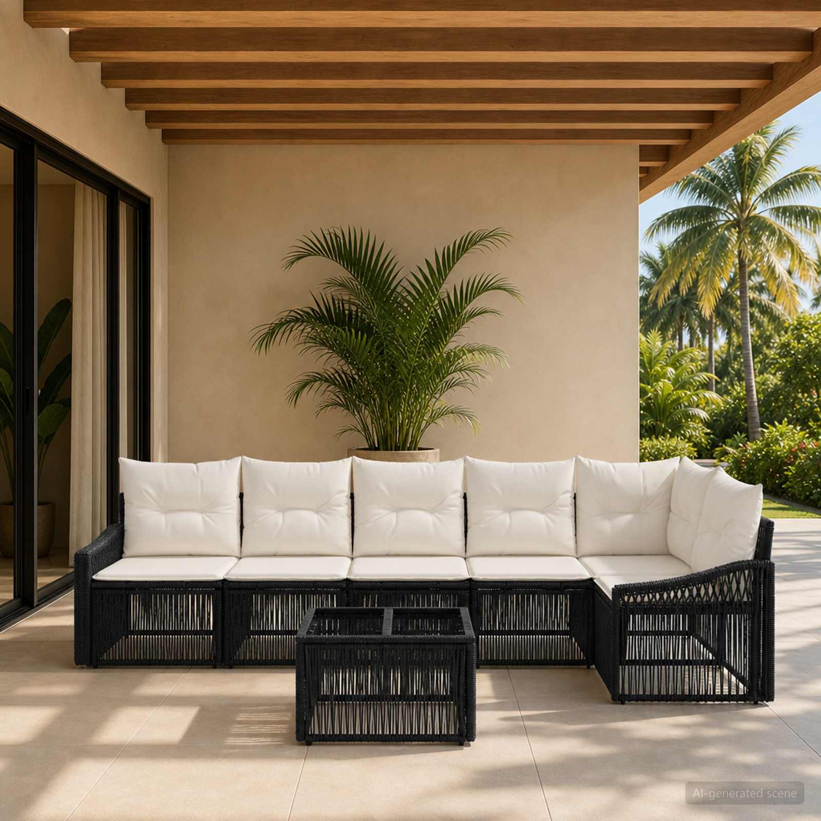 Gartensofa-set 7 stk. Schwarz Poly-Rattan