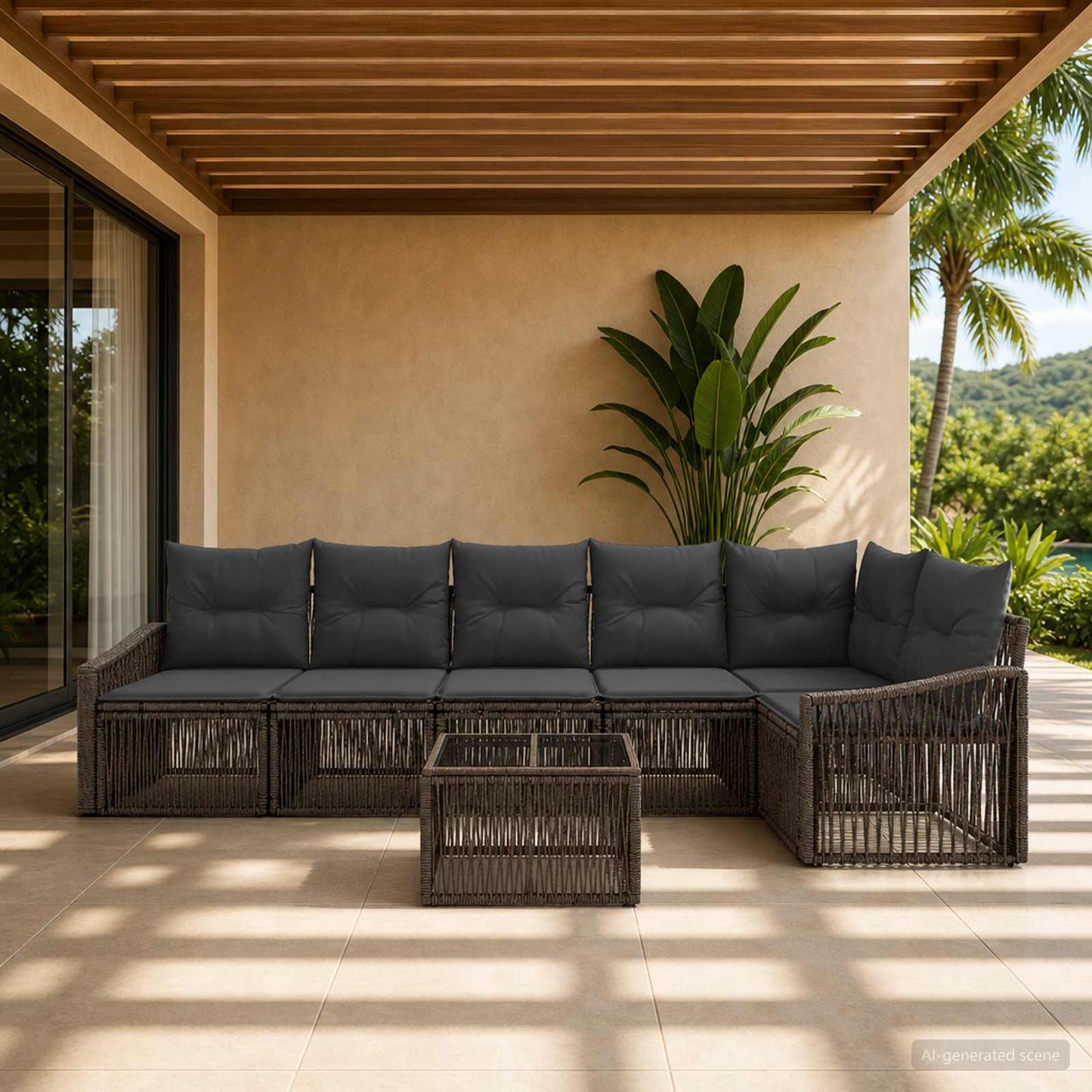 Gartensofa-set 7 stk. Grau Poly-Rattan
