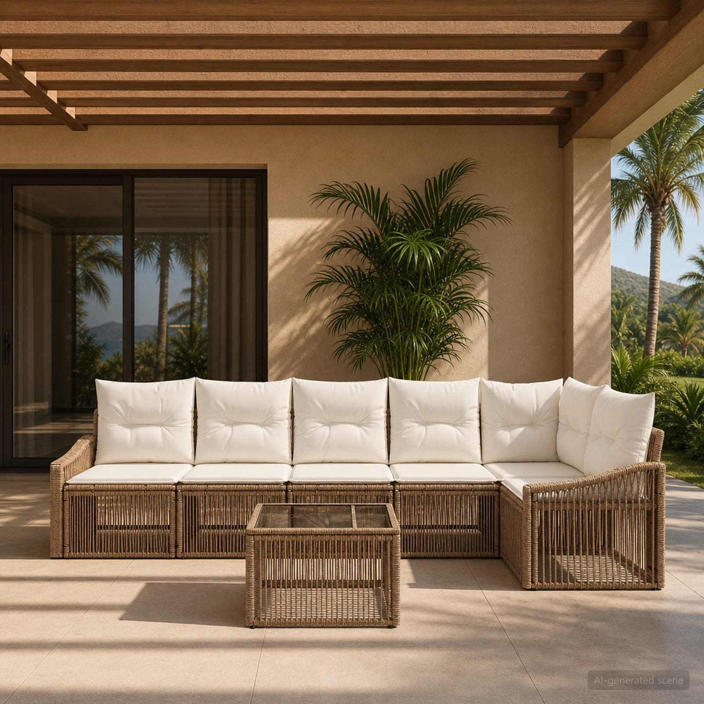 Gartensofa-set 7 pcs Beige Poly-Rattan