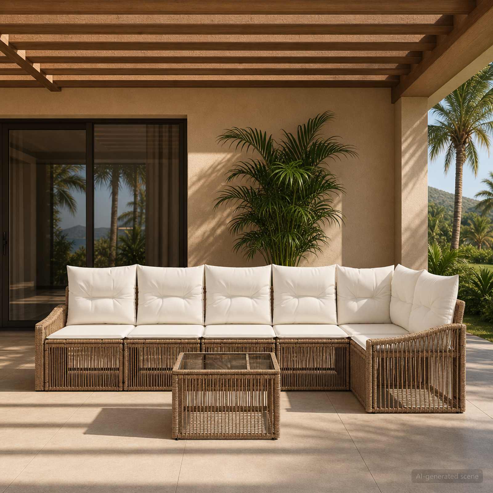 Gartensofa-set 7 pcs Beige Poly-Rattan