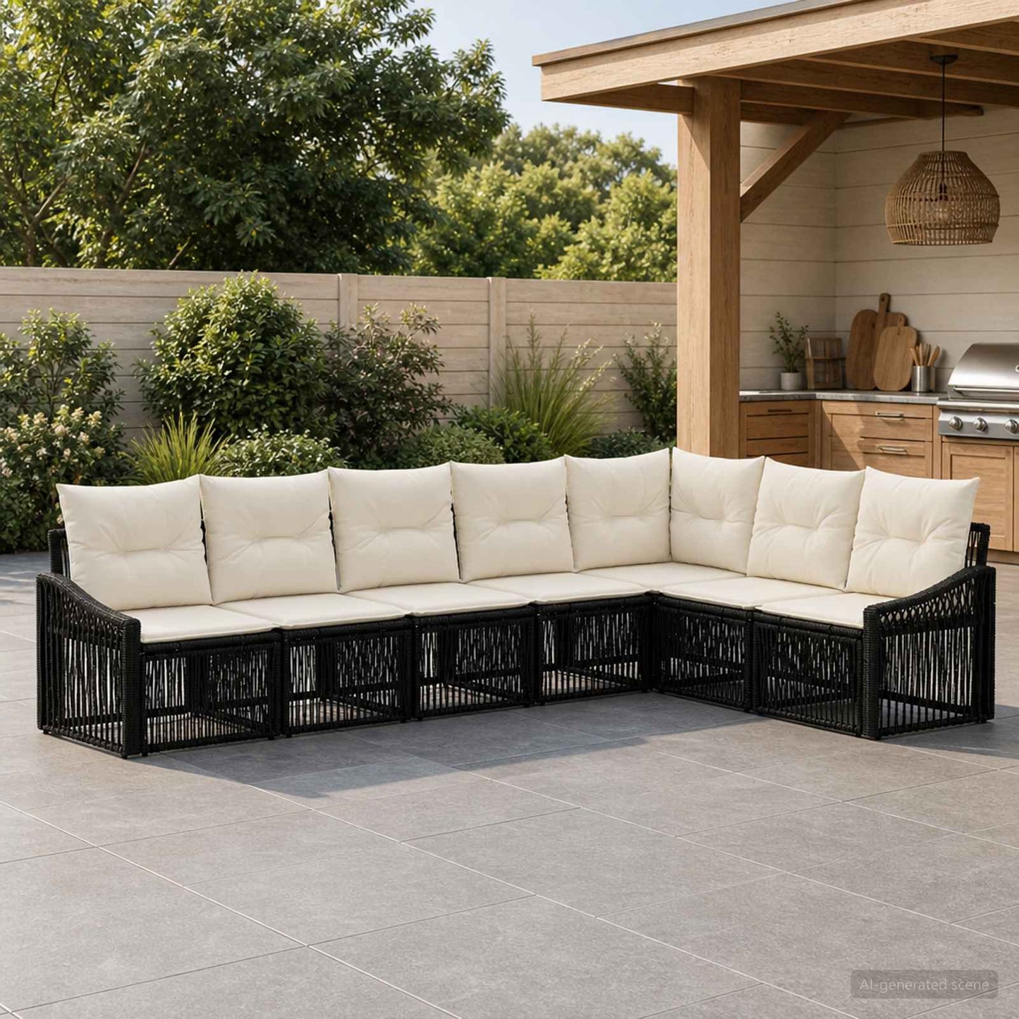 Gartensofa-set 7 pcs Schwarz Poly-Rattan