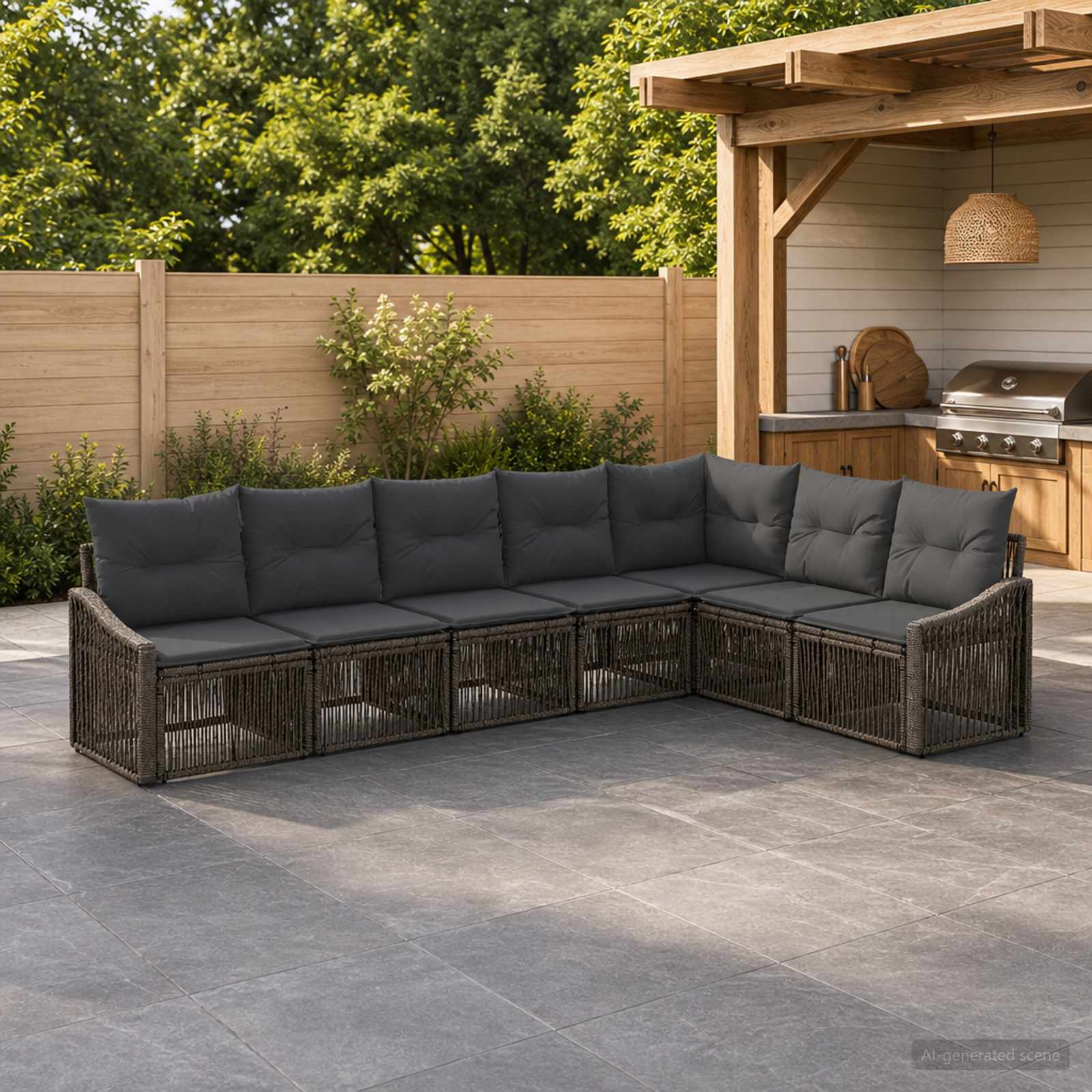 Gartensofa-set 7 pcs Grau Poly-Rattan