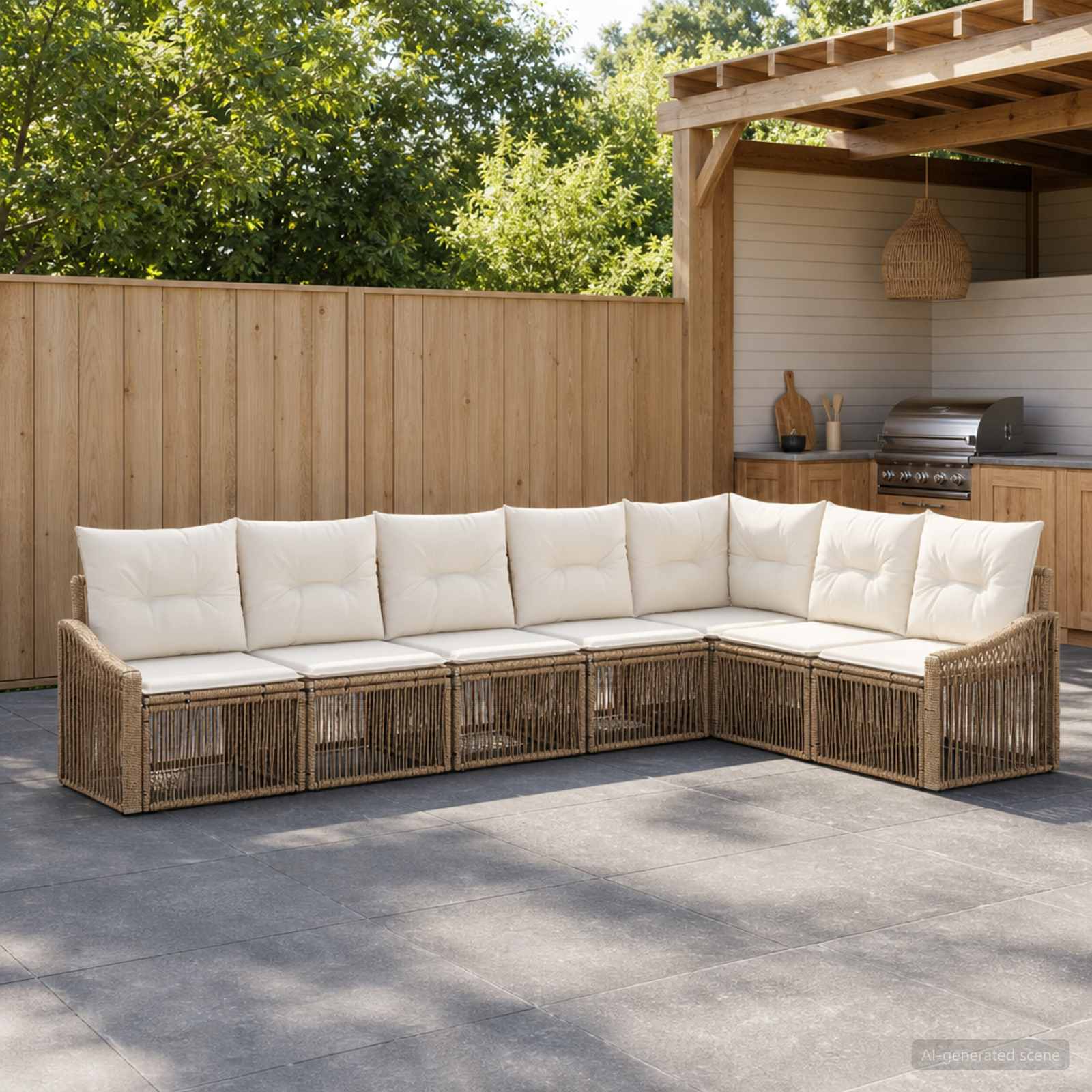 Gartensofa-set 7 pcs Beige Poly-Rattan