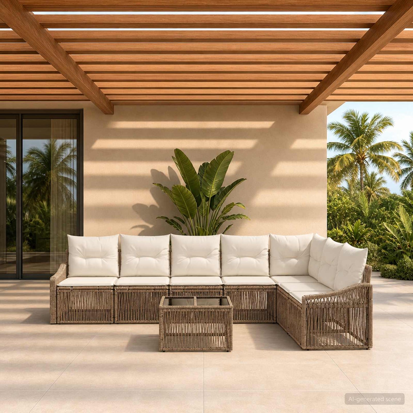 Gartensofa-set 8 pcs Beige Poly-Rattan