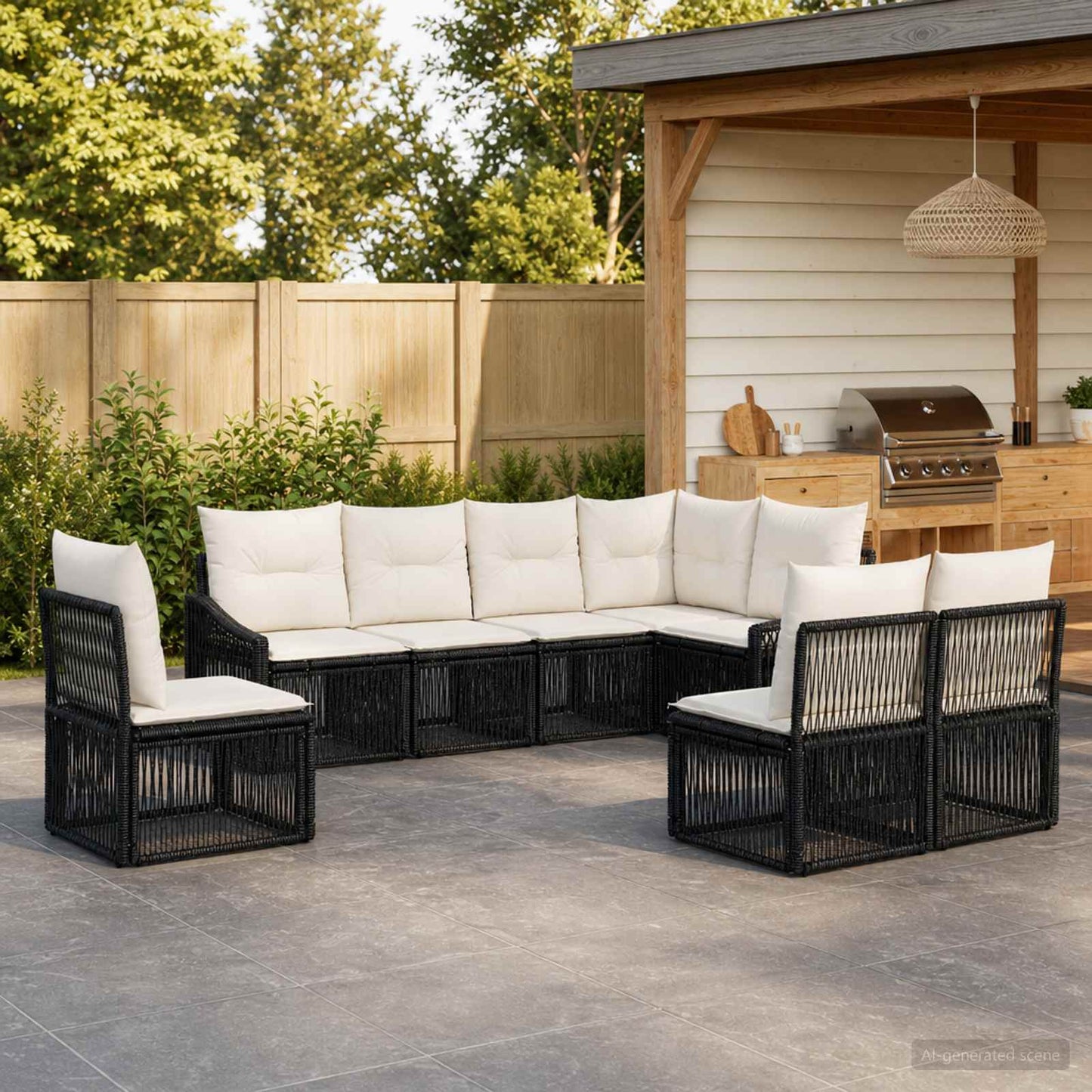 Gartensofa-set 8 stk. Schwarz Poly-Rattan