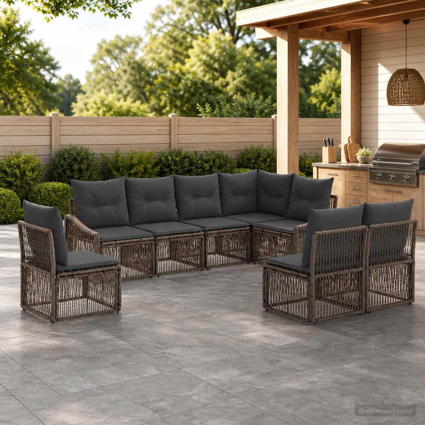 Gartensofa-set 8 pcs Grau Poly-Rattan