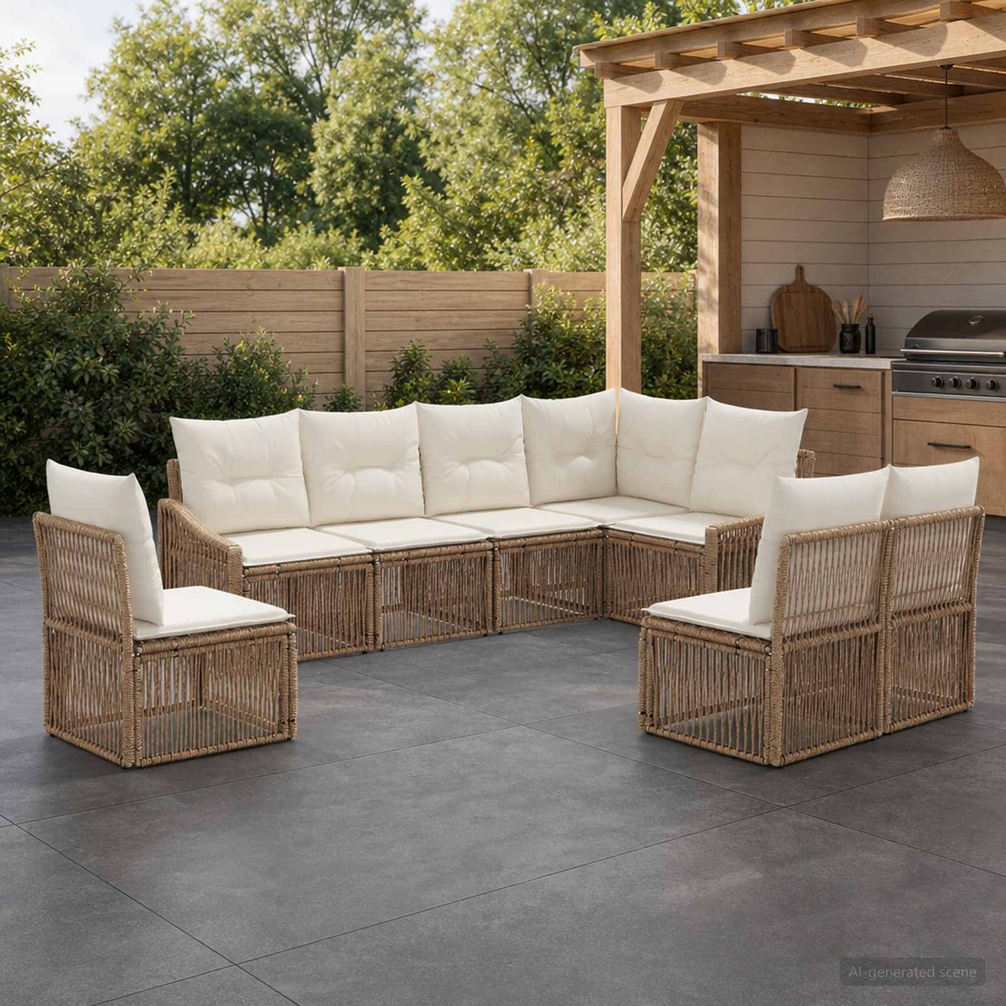 Gartensofa-set 8 pcs Beige Poly-Rattan
