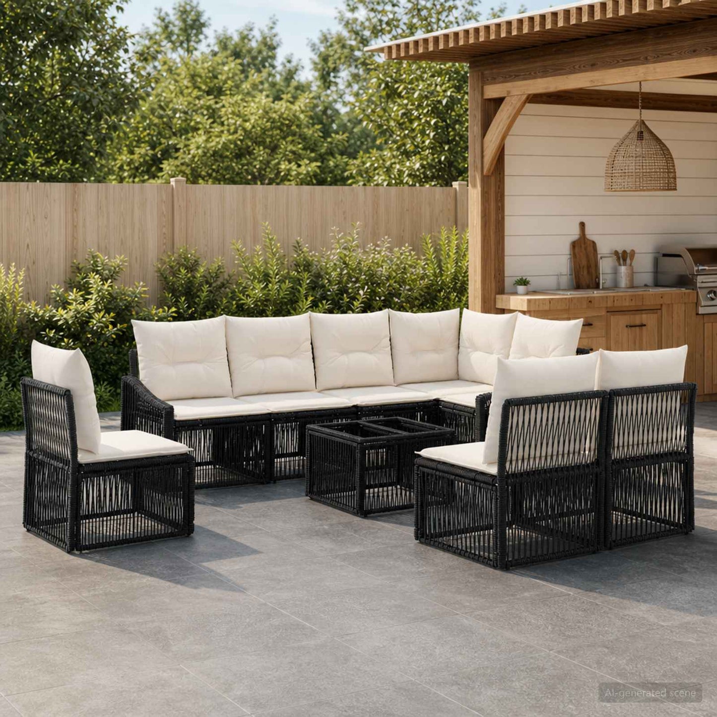 Gartensofa-set 9 stk. Schwarz Poly-Rattan