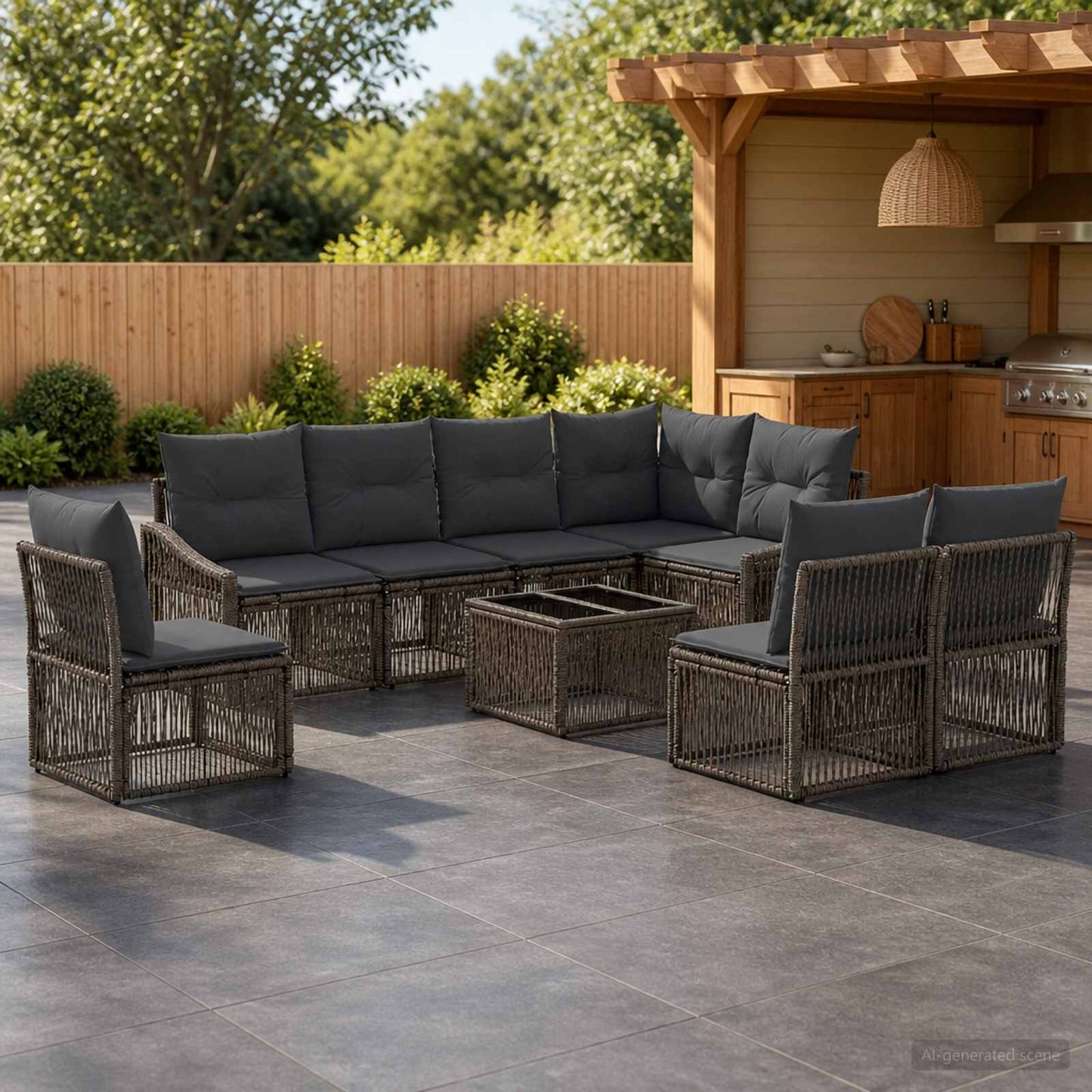 Gartensofa-set 9 stk. Grau Poly-Rattan