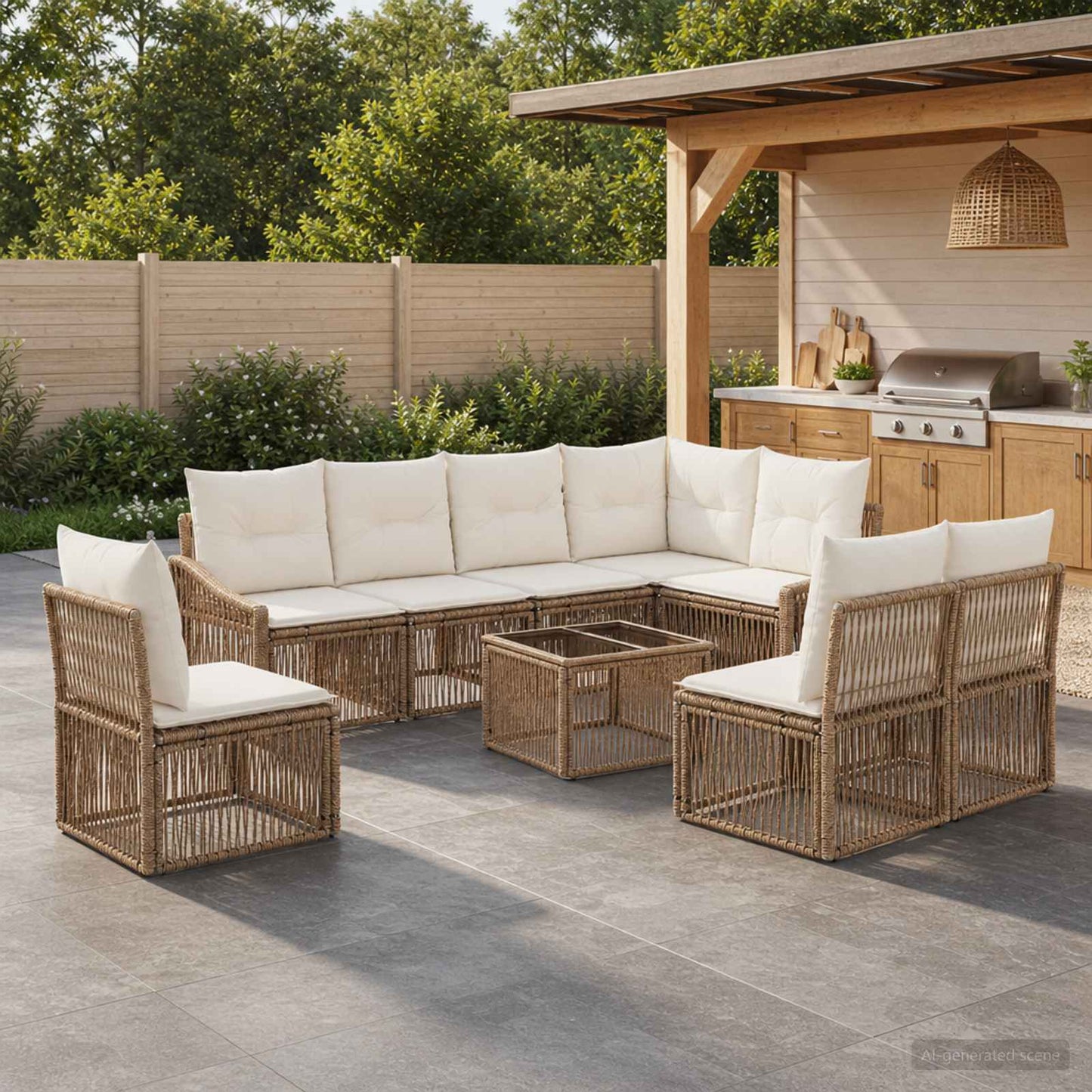 Gartensofa-set 9 pcs Beige Poly-Rattan