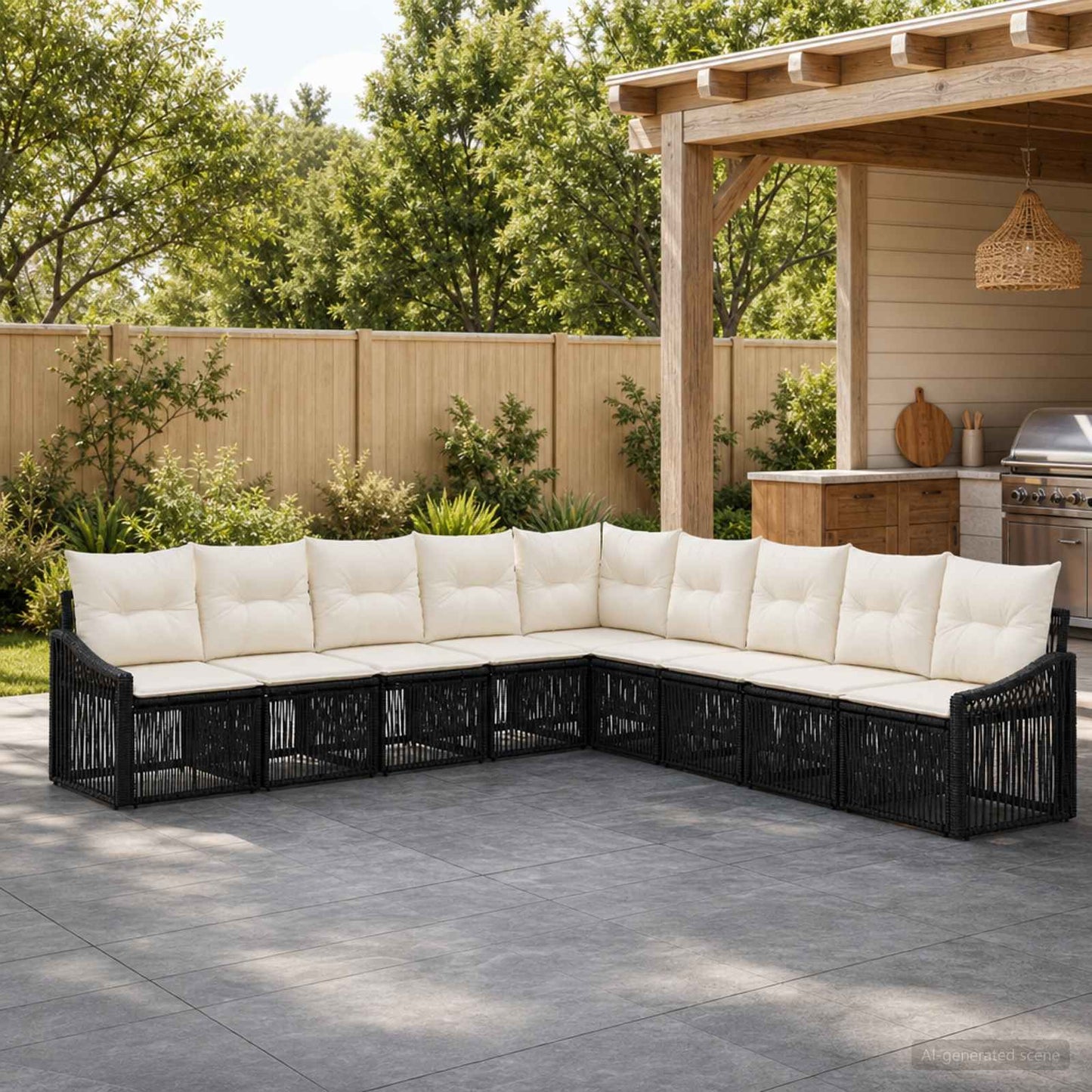 Gartensofa-set 9 pcs Schwarz Poly-Rattan