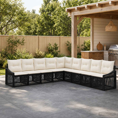 Gartensofa-set 9 stk. Schwarz Poly-Rattan
