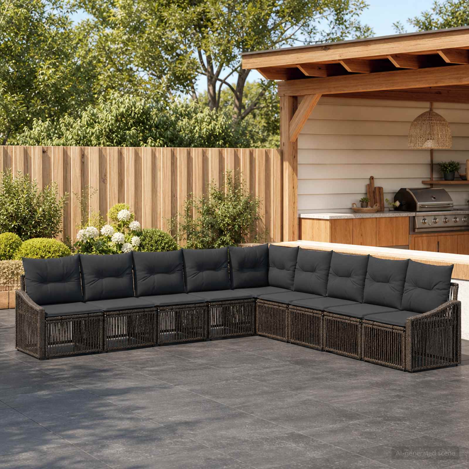 Gartensofa-set 9 pcs Grau Poly-Rattan