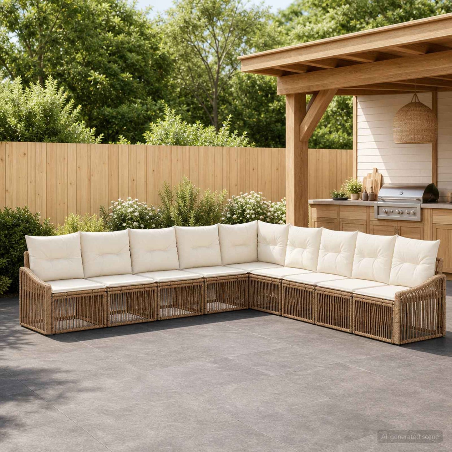 Gartensofa-set 9 pcs Beige Poly-Rattan