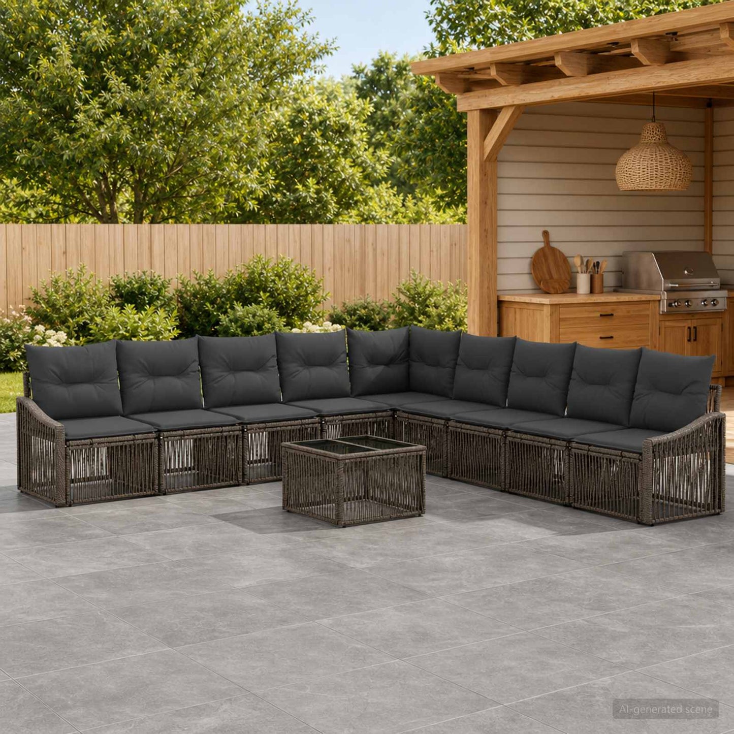 Gartensofa-set 10 stk. Grau Poly-Rattan