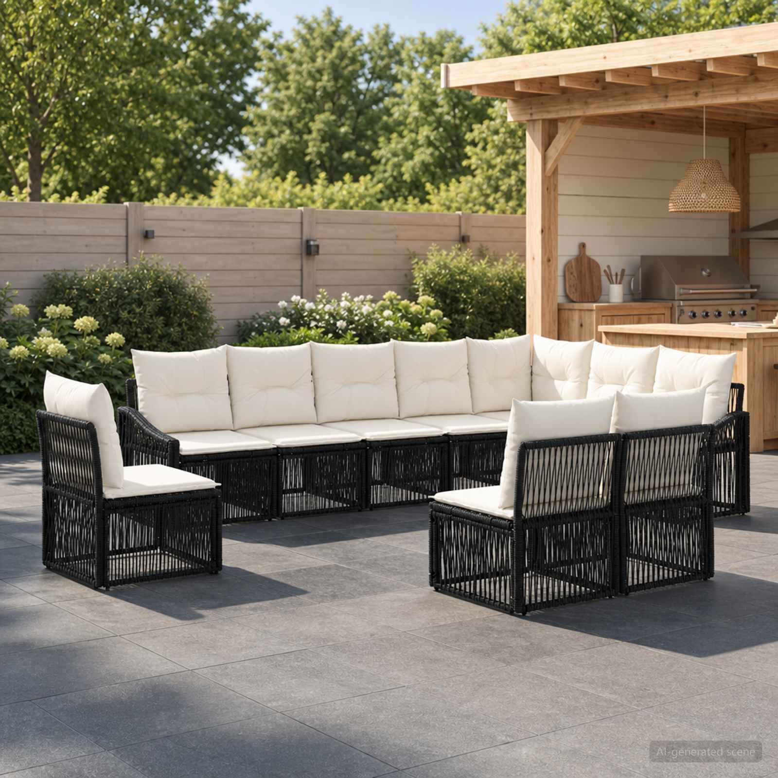 Gartensofa-set 10 stk. Schwarz Poly-Rattan
