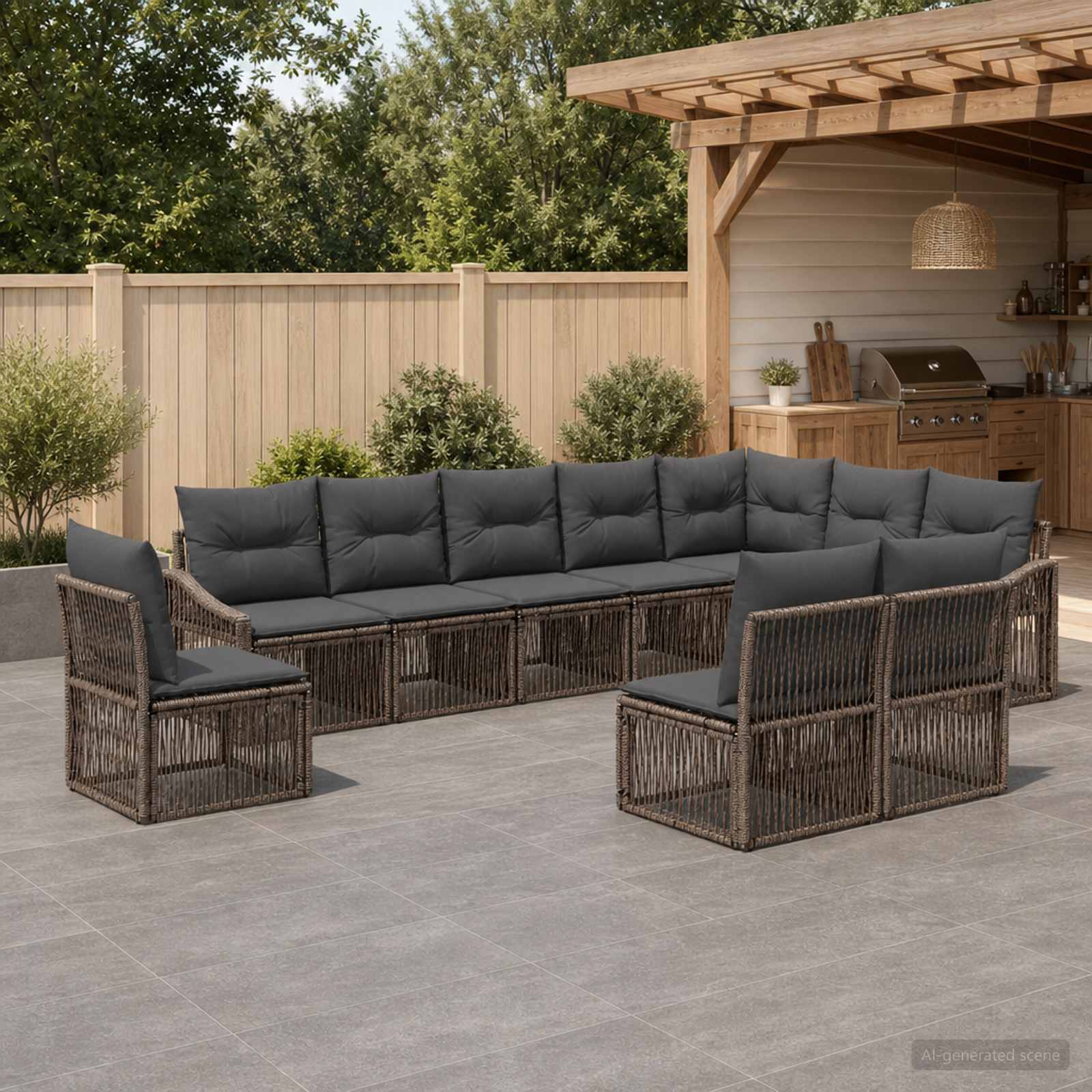Gartensofa-set 10 pcs Grau Poly-Rattan