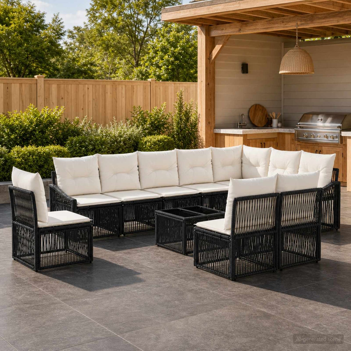 Gartensofa-set 11 stk. Schwarz Poly-Rattan