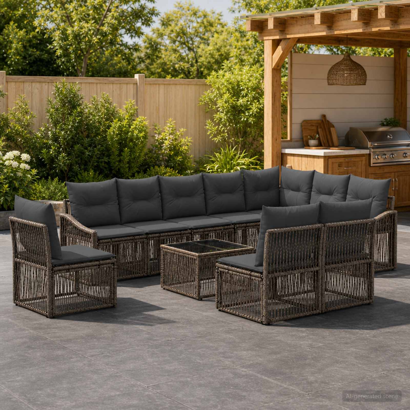 Gartensofa-set 11 stk. Grau Poly-Rattan