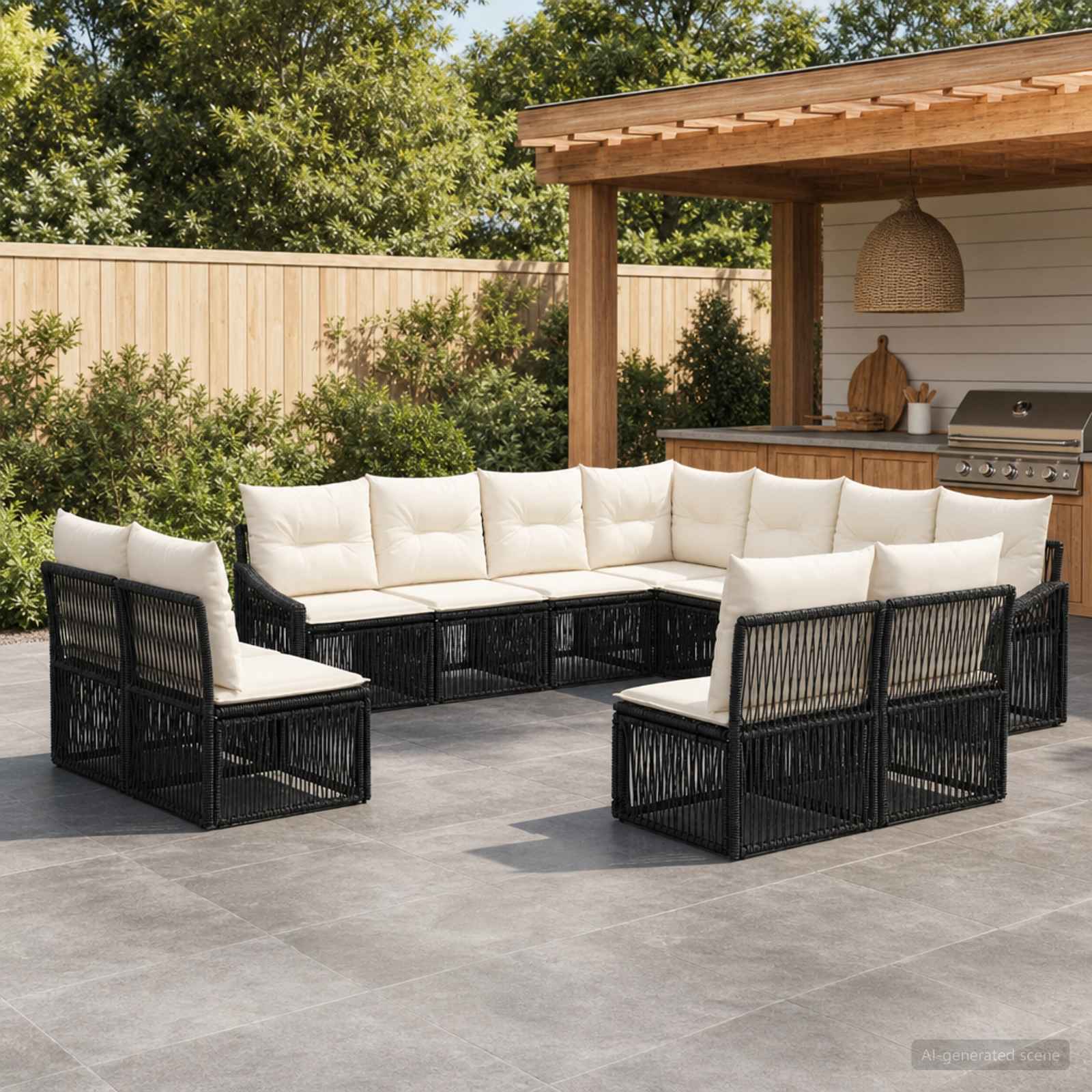 Gartensofa-set 11 pcs Schwarz Poly-Rattan